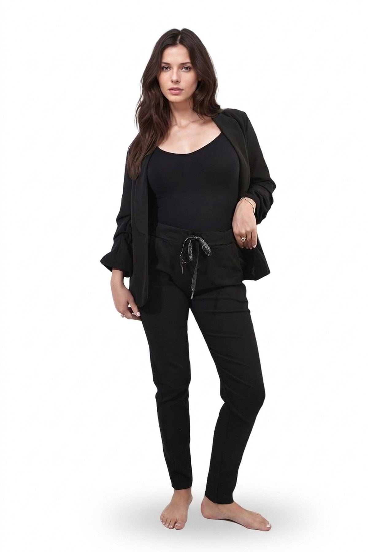 Delilah Casual Drawstring Trousers - Black_wb