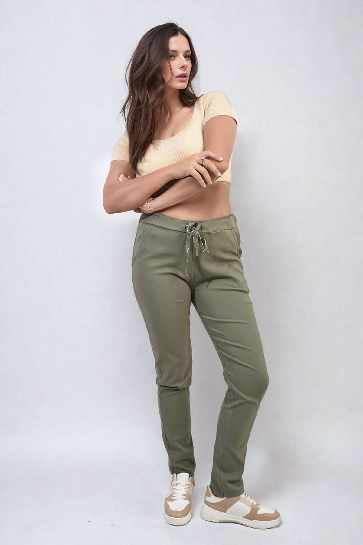 Delilah Casual Drawstring Trousers - Khaki