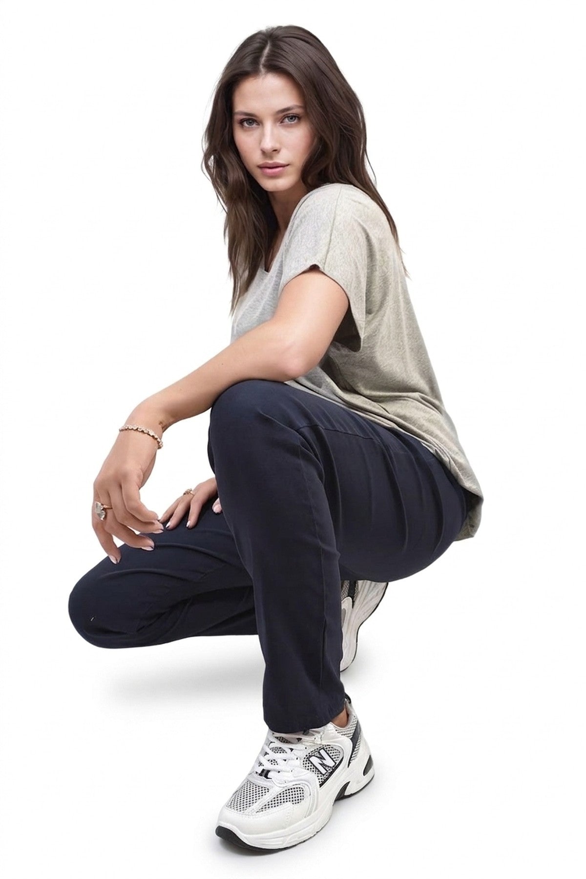 Delilah Casual Drawstring Trousers - Navy_wb