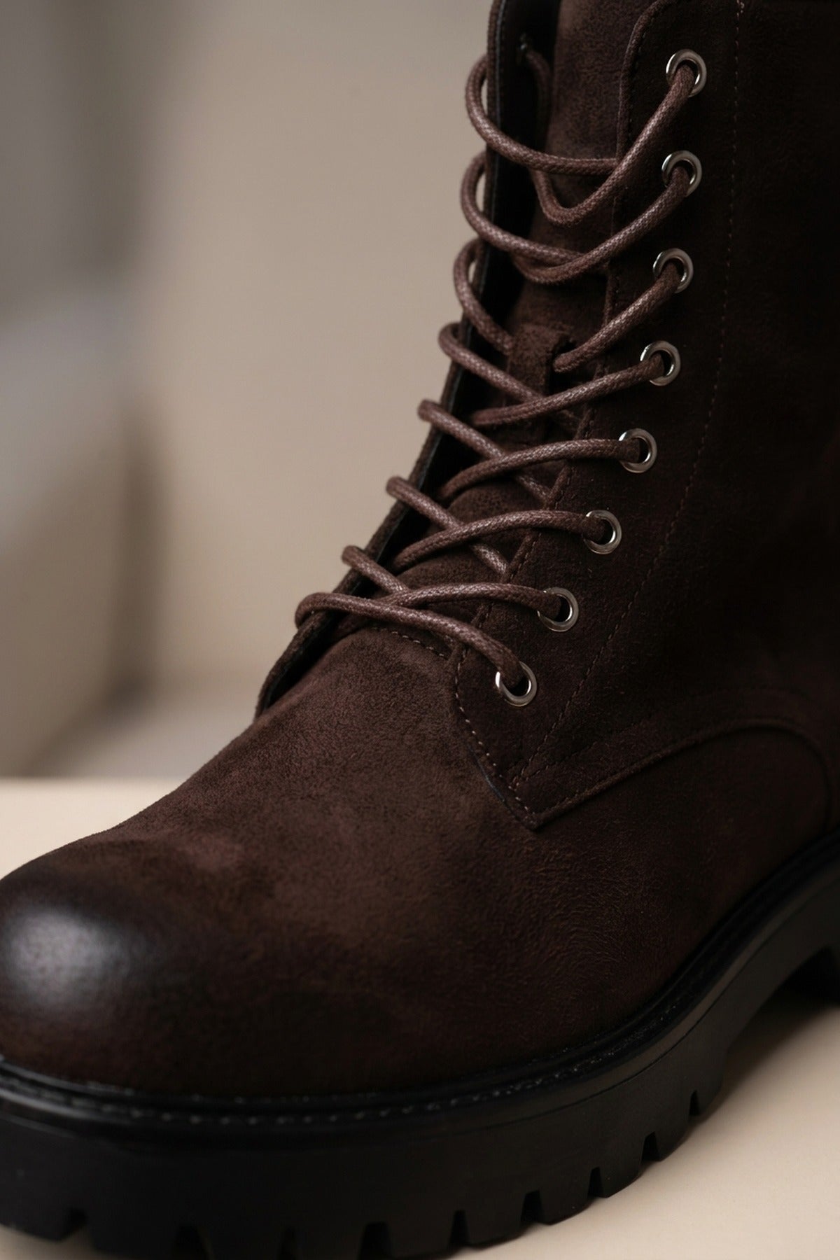 Thora Faux Suede Chunky Sole Boots - Brown