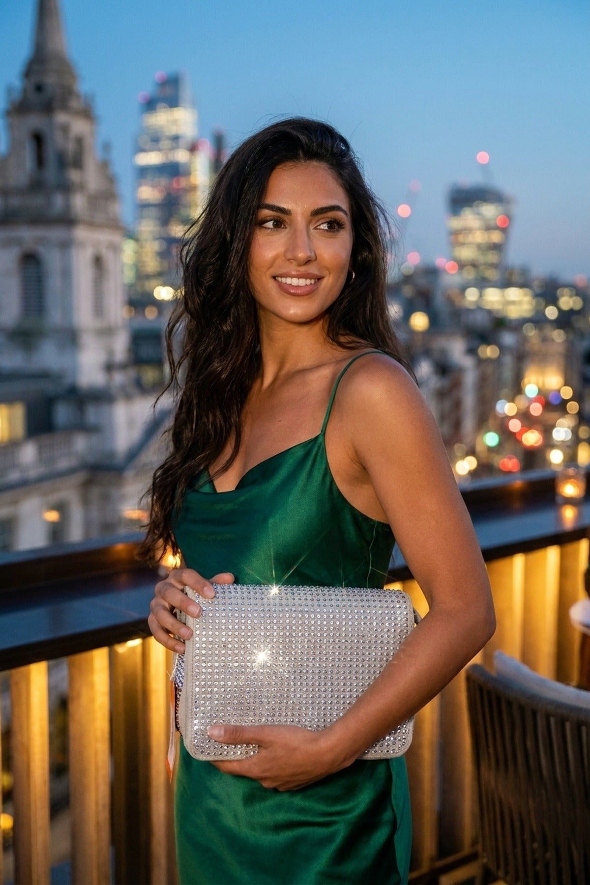 Pearl Diamante Flap Crossbody Bag - Grey