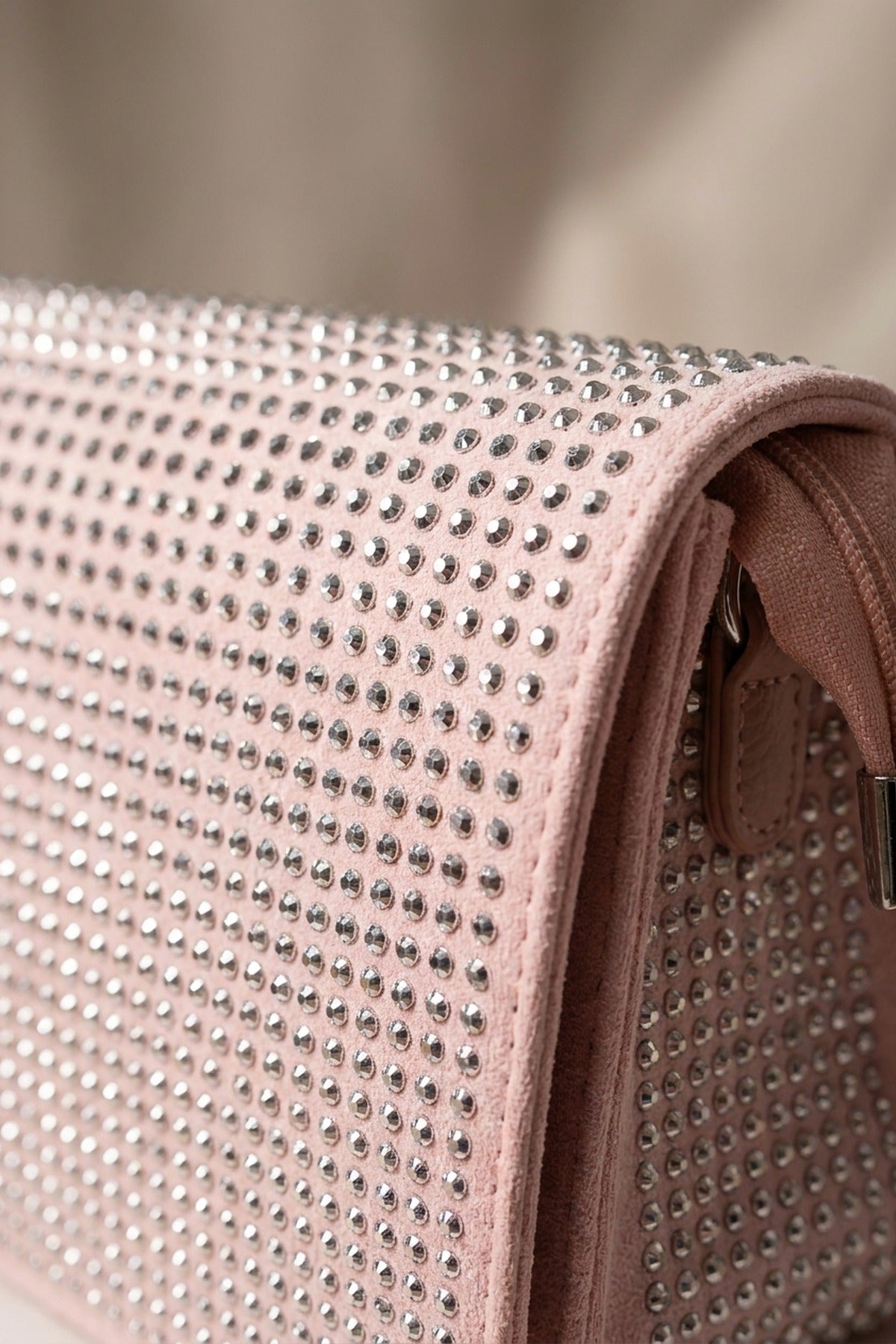 Pearl Diamante Flap Crossbody Bag - Pink