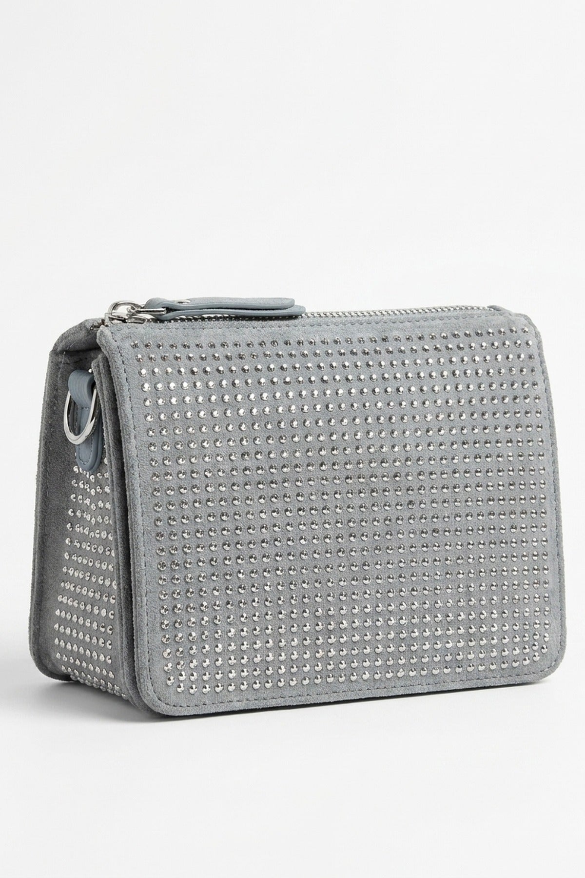 Pearl Diamante Flap Crossbody Bag - Sky Blue