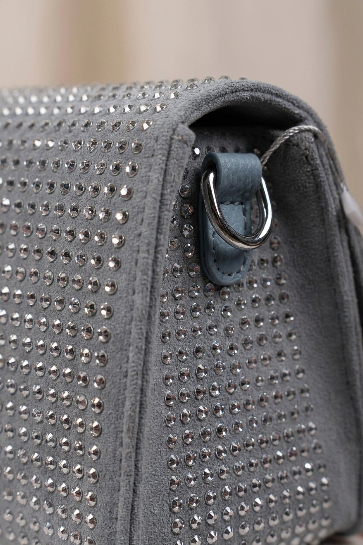 Pearl Diamante Flap Crossbody Bag - Sky Blue