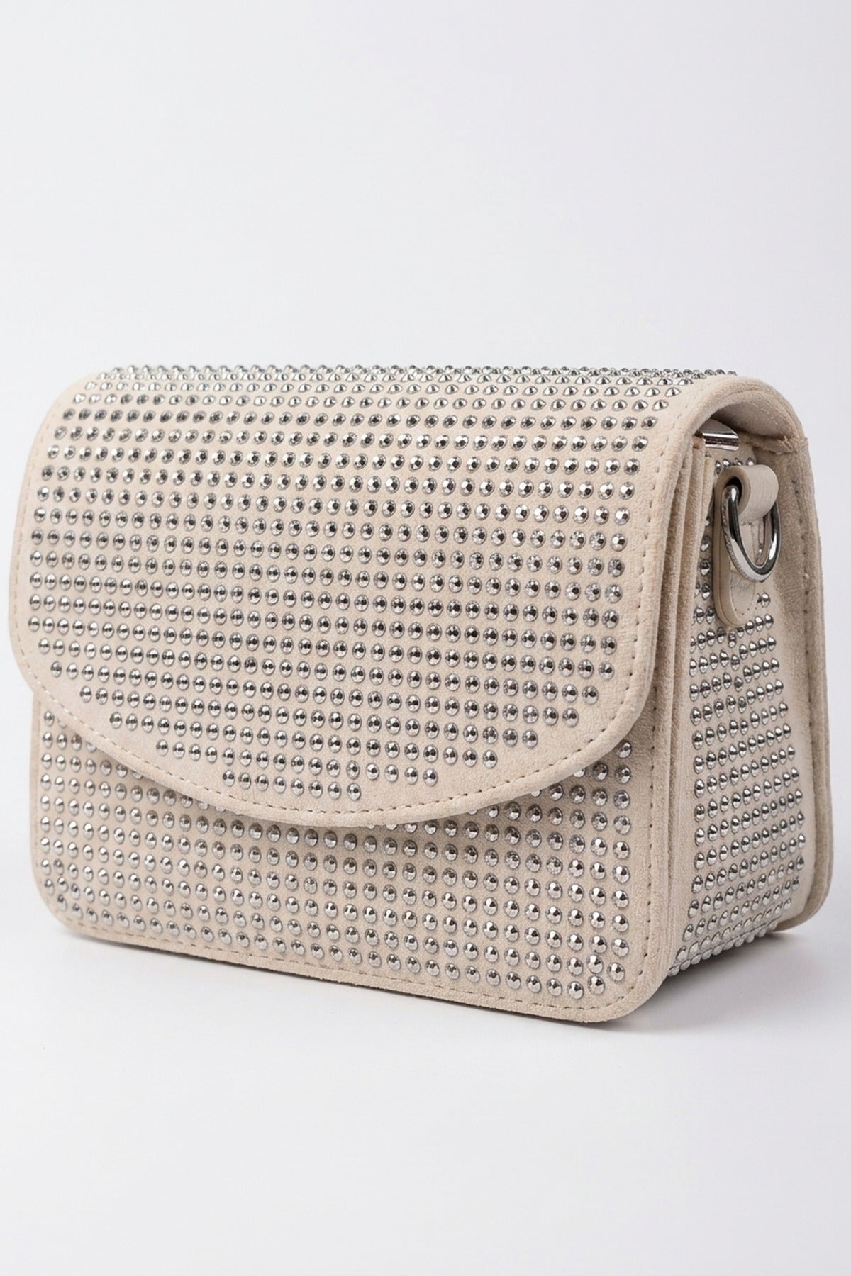 Pearl Diamante Flap Crossbody Bag - White