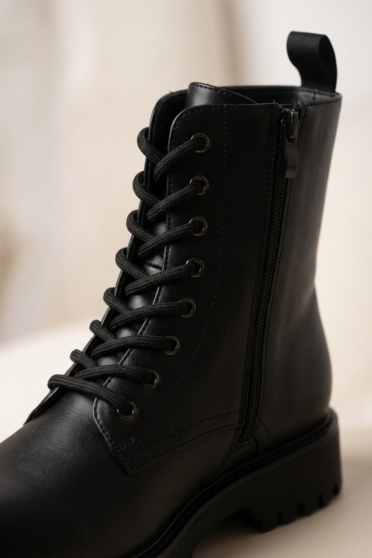 Theia Chunky Sole Lace Up Boots - Black