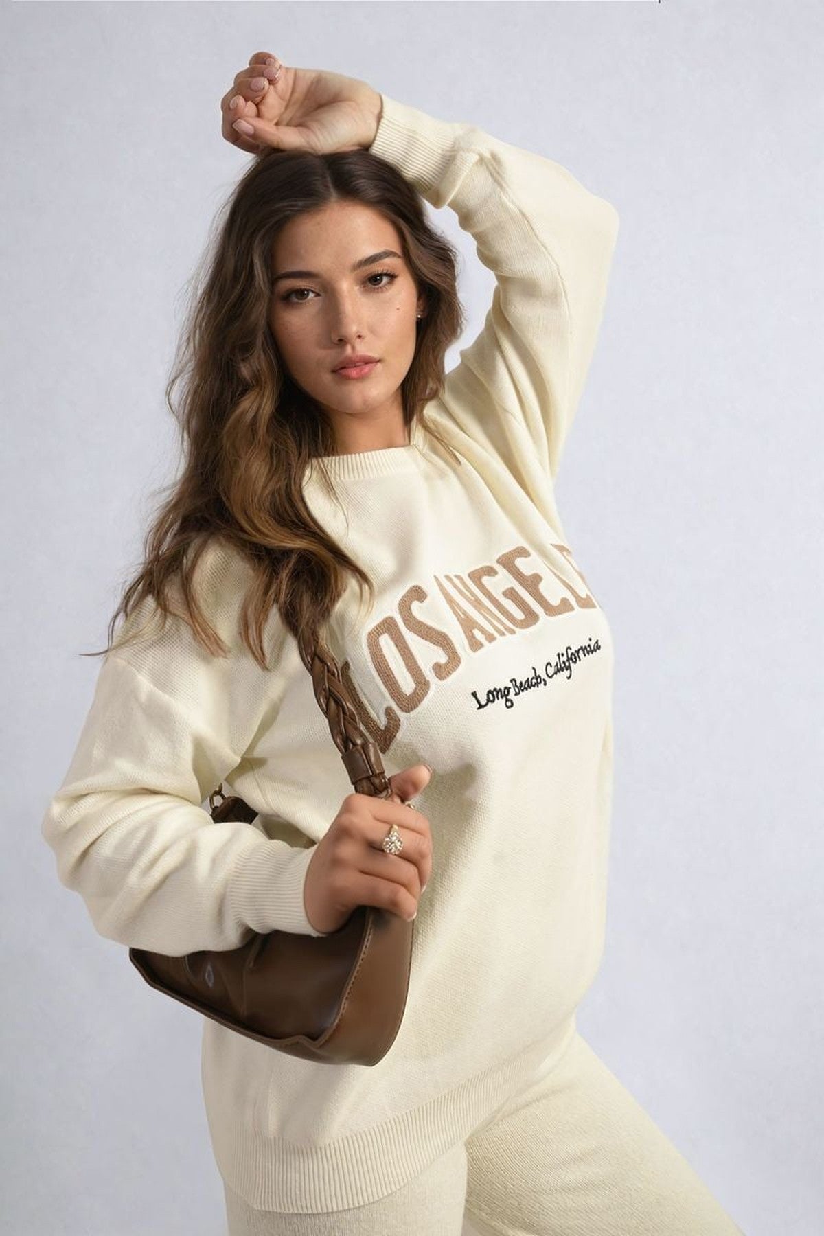Dorothy Los Angeles Graphic Long Sleeve Knitted Jumper - Beige