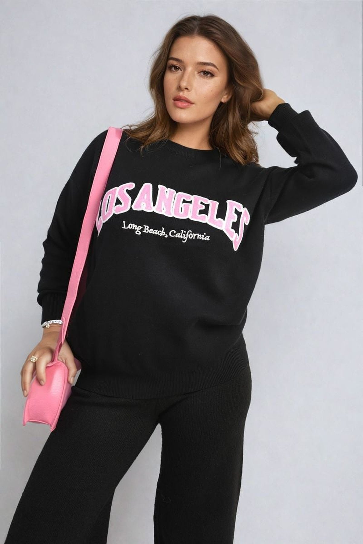 Dorothy Los Angeles Graphic Long Sleeve Knitted Jumper - Black