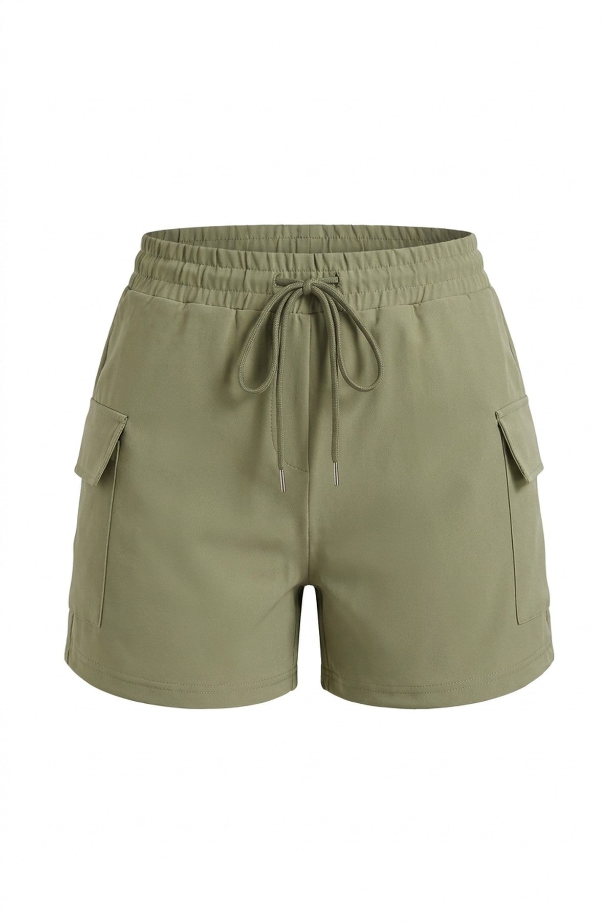 Dulce Elastic Waist Drawstring Pocket Detail Shorts - KHAKI_wb