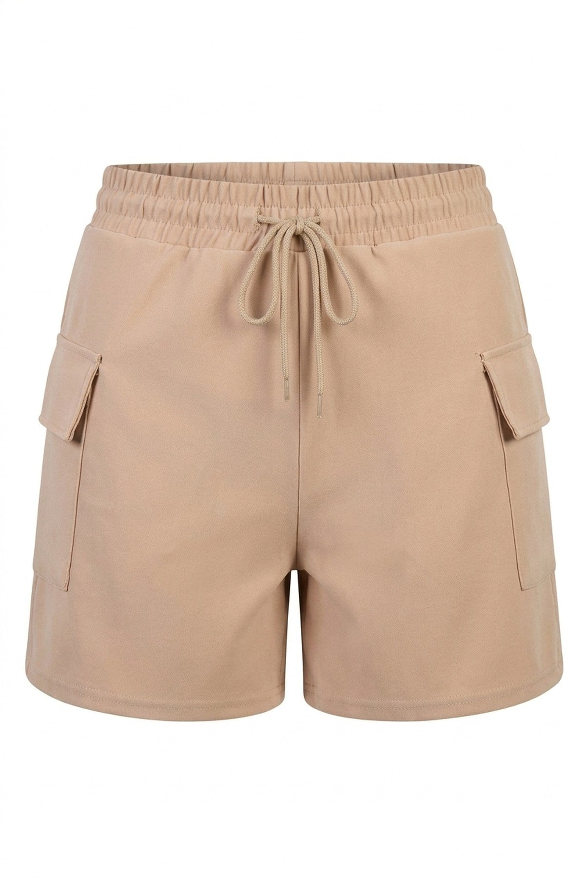 Dulce Elastic Waist Drawstring Pocket Detail Shorts - MOCHA_wb