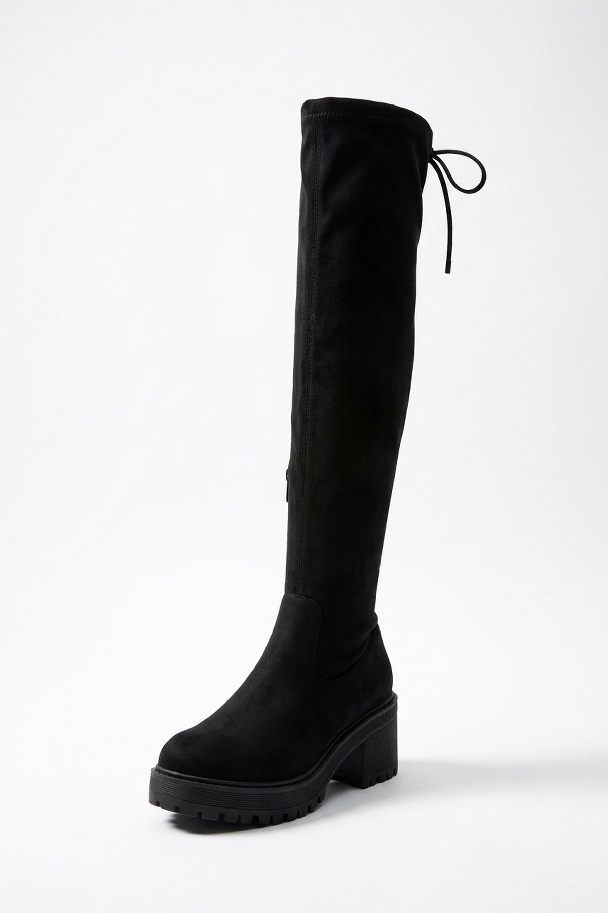 Zinnia Faux Suede Over The Knee Chunky Boots - Black