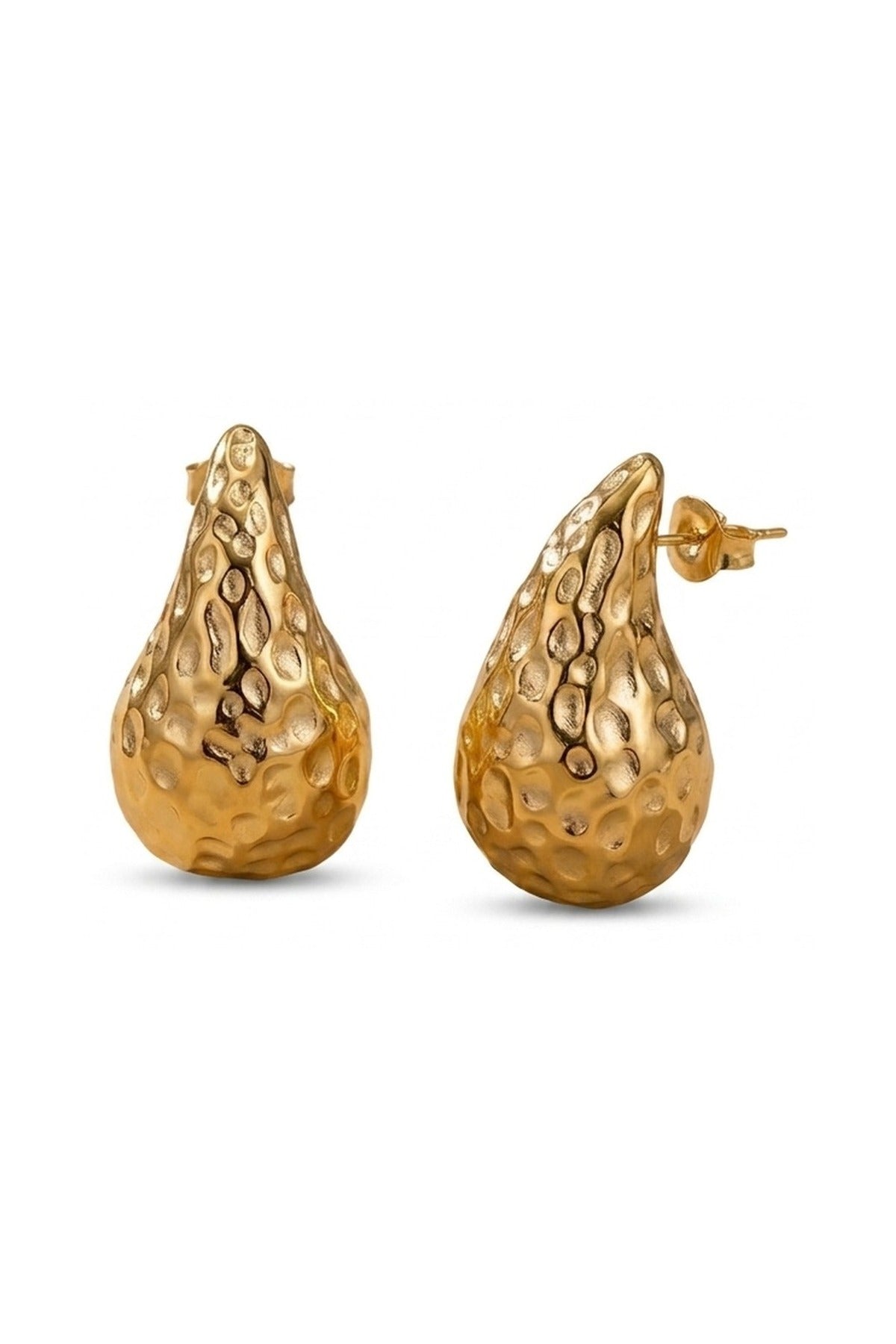 Marigold Hammered Gold Tone Teardrop Studs - Gold_wb