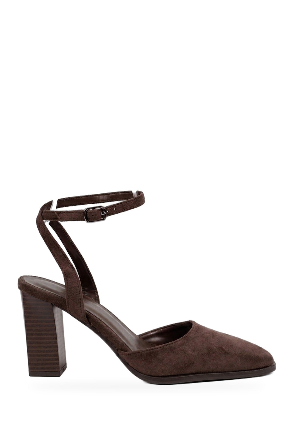 Edie Faux Suede Ankle Wrap Block Heels - Brown
