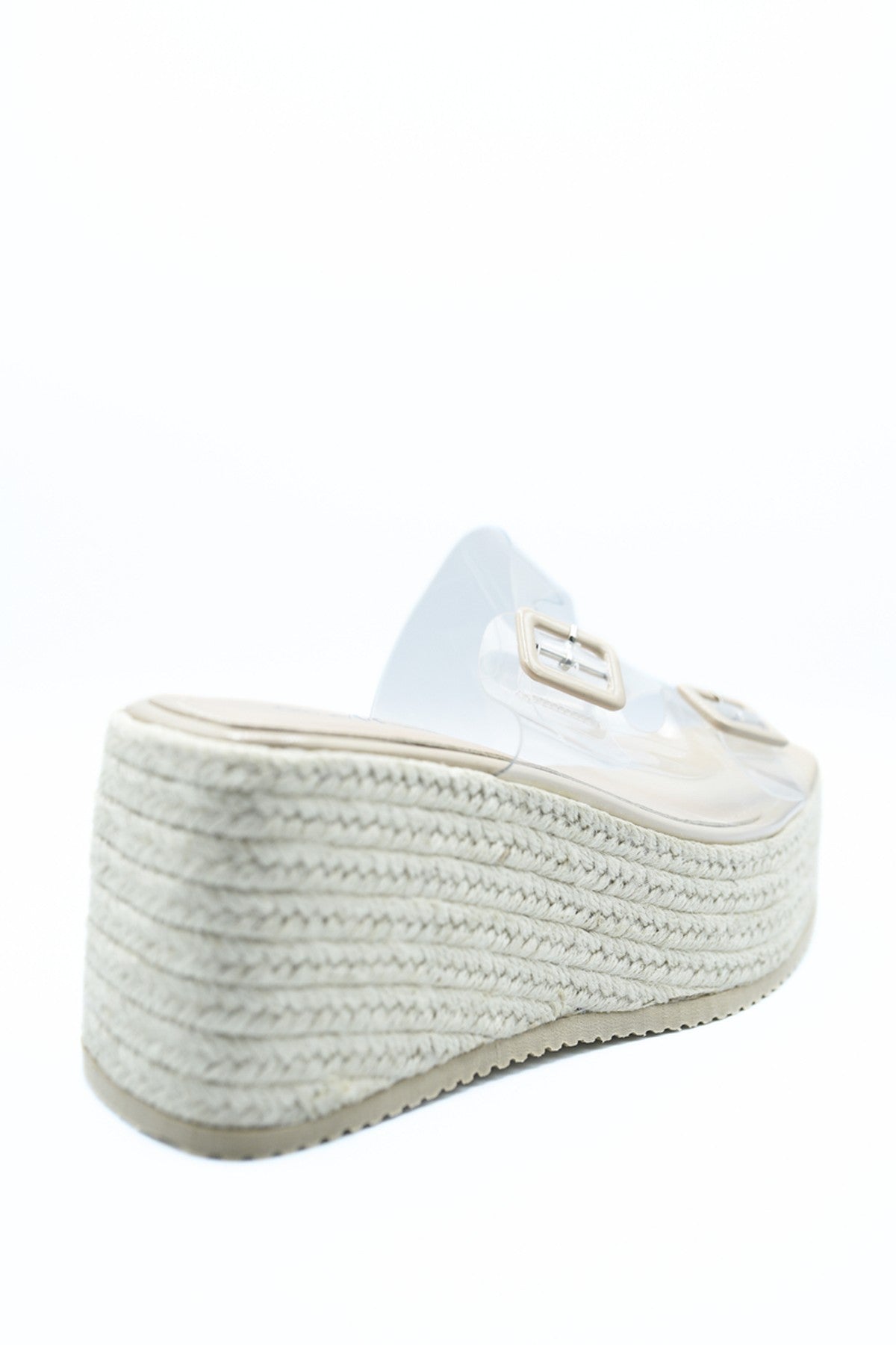 Edna Double Buckle Transparent Straps Slip On Wedge Heels - Beige