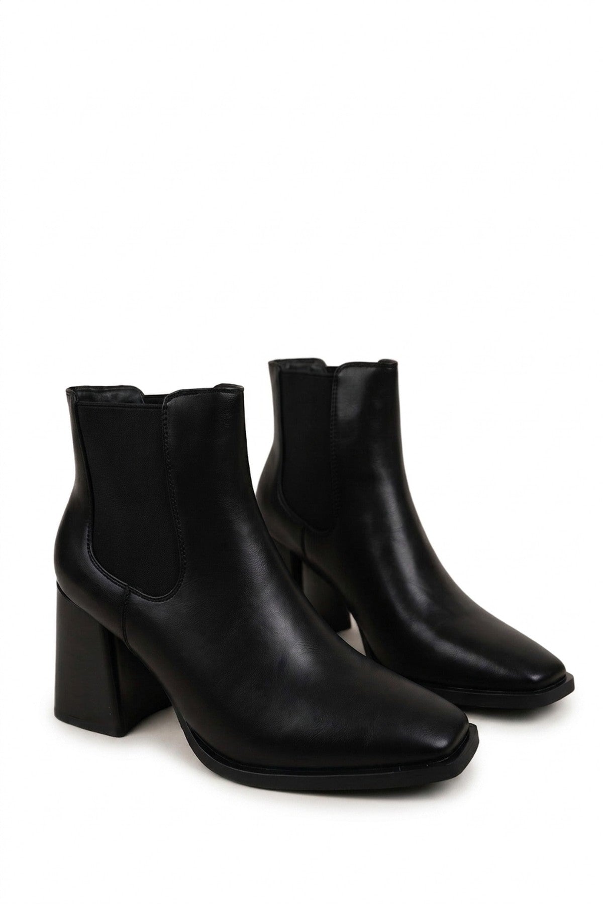 Elif Square Toe Block Heel Chelsea Boots - Black_wb