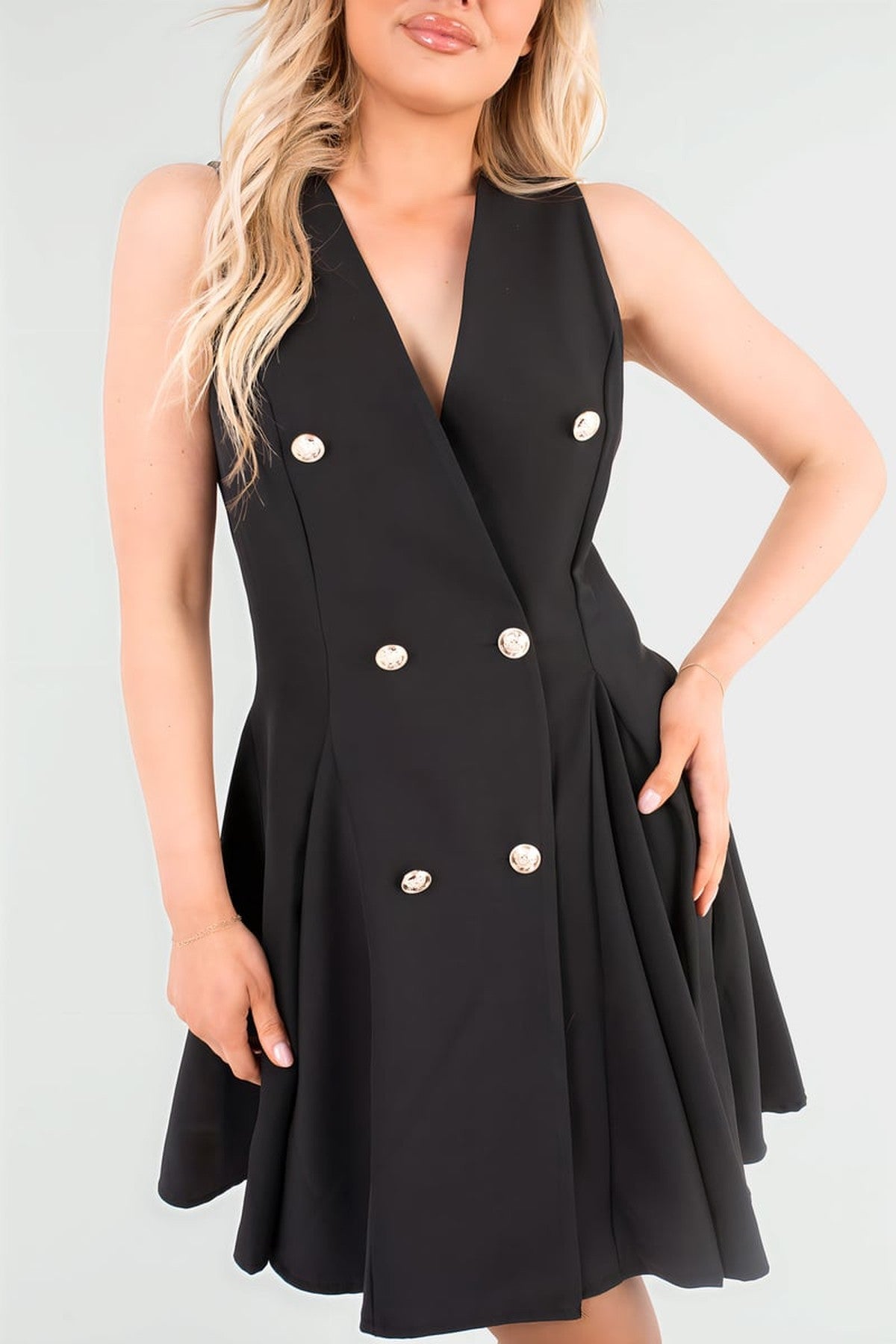Elisse Button Front Detail Mini Dress - Black