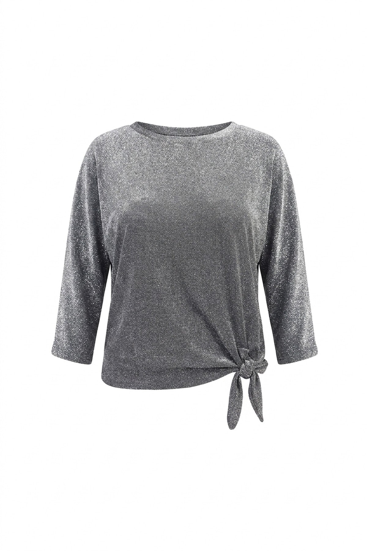 Ella Side Tie Long Sleeve Casual Top - Silver