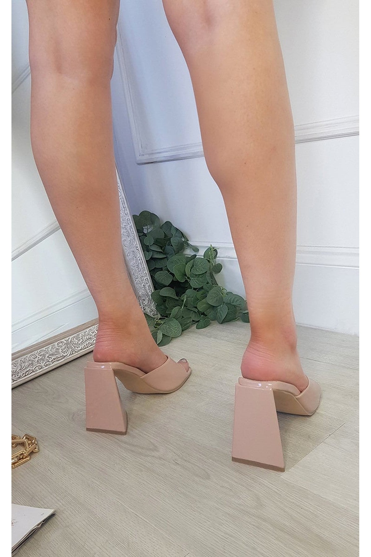 Ellen Slip On Block Heels - Beige