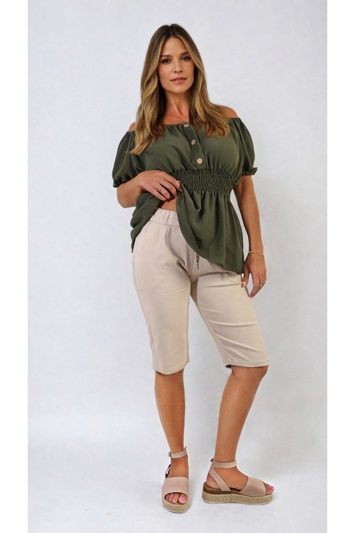 Eloisa Cargo Pocket Trouser With Drawstring - Beige
