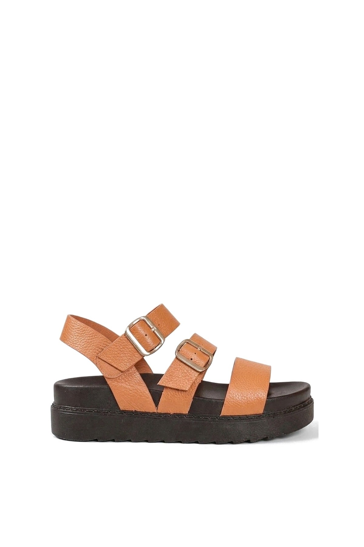Elora Triple Buckle Flat Sandals - Camel