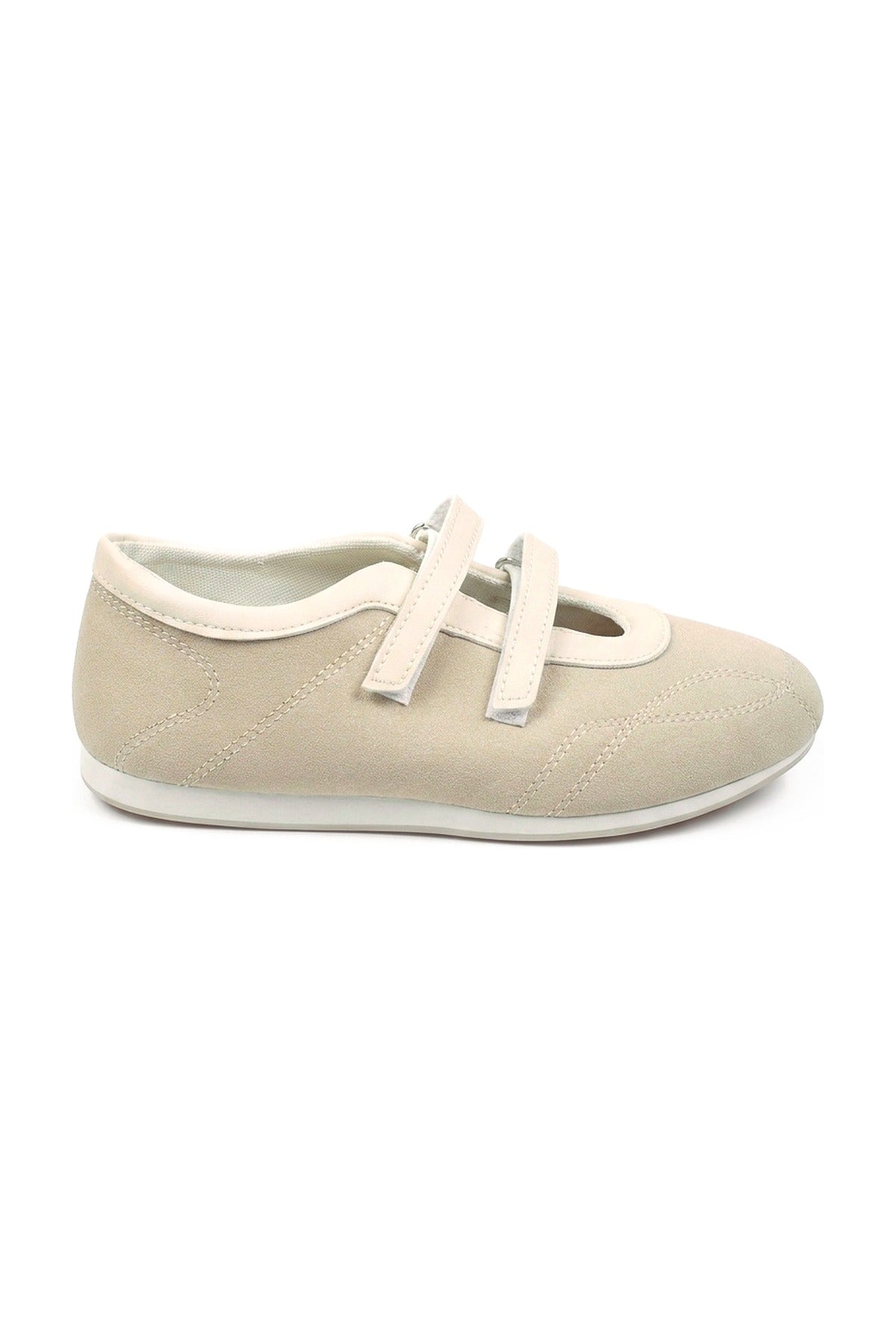 Elowen Contrast Two Strap Flat Pumps - Beige_wb