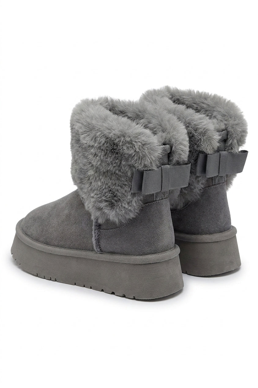 Elsa Fuzzy Cuff Slip On Snow Boots - Grey_wb