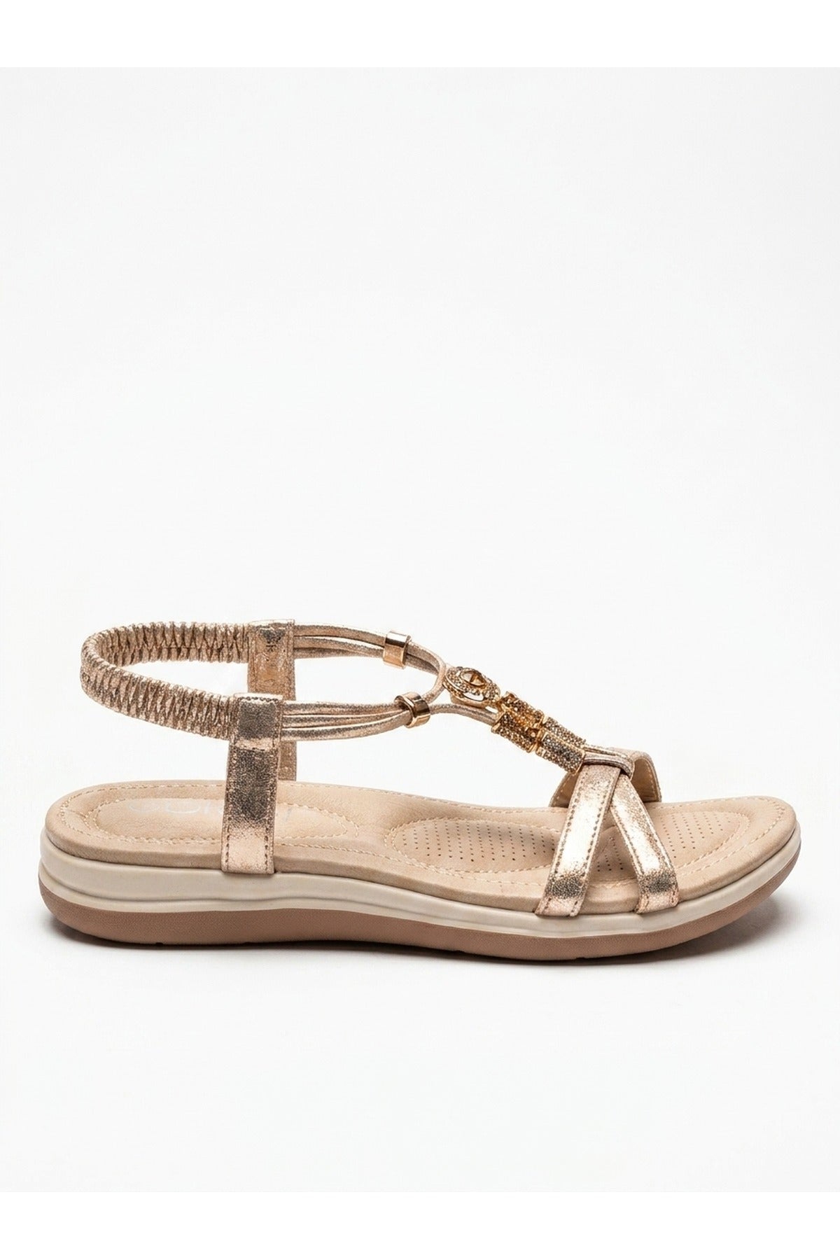 Saoirse Embellished Strappy Flat Sandals - Gold