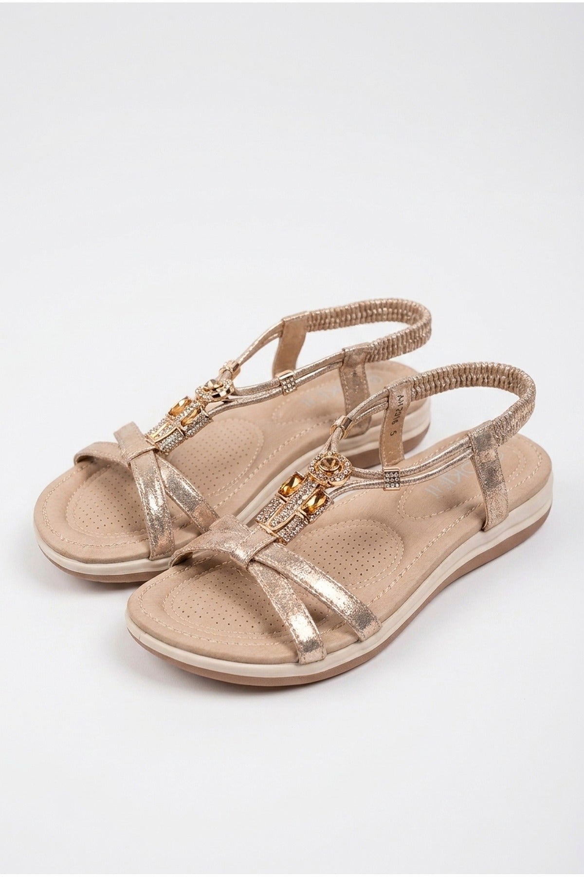 Saoirse Embellished Strappy Flat Sandals - Gold