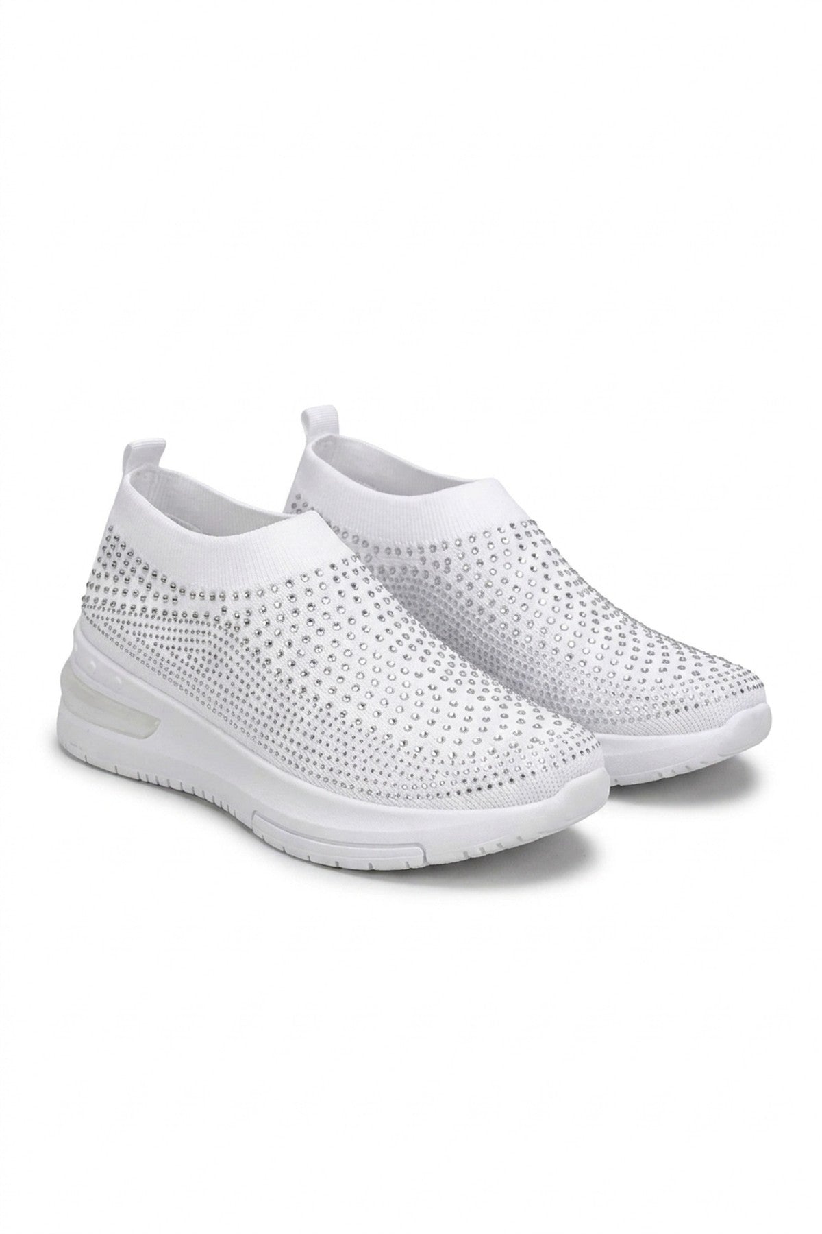 Ember Rhinestone Decor Slip On Sock Trainers - White_wb