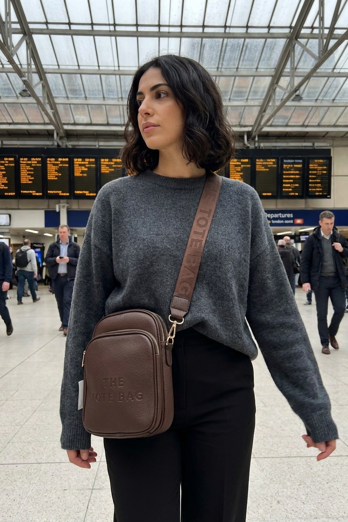 Ginevra Embossed Faux Leather Crossbody Bag - Coffee