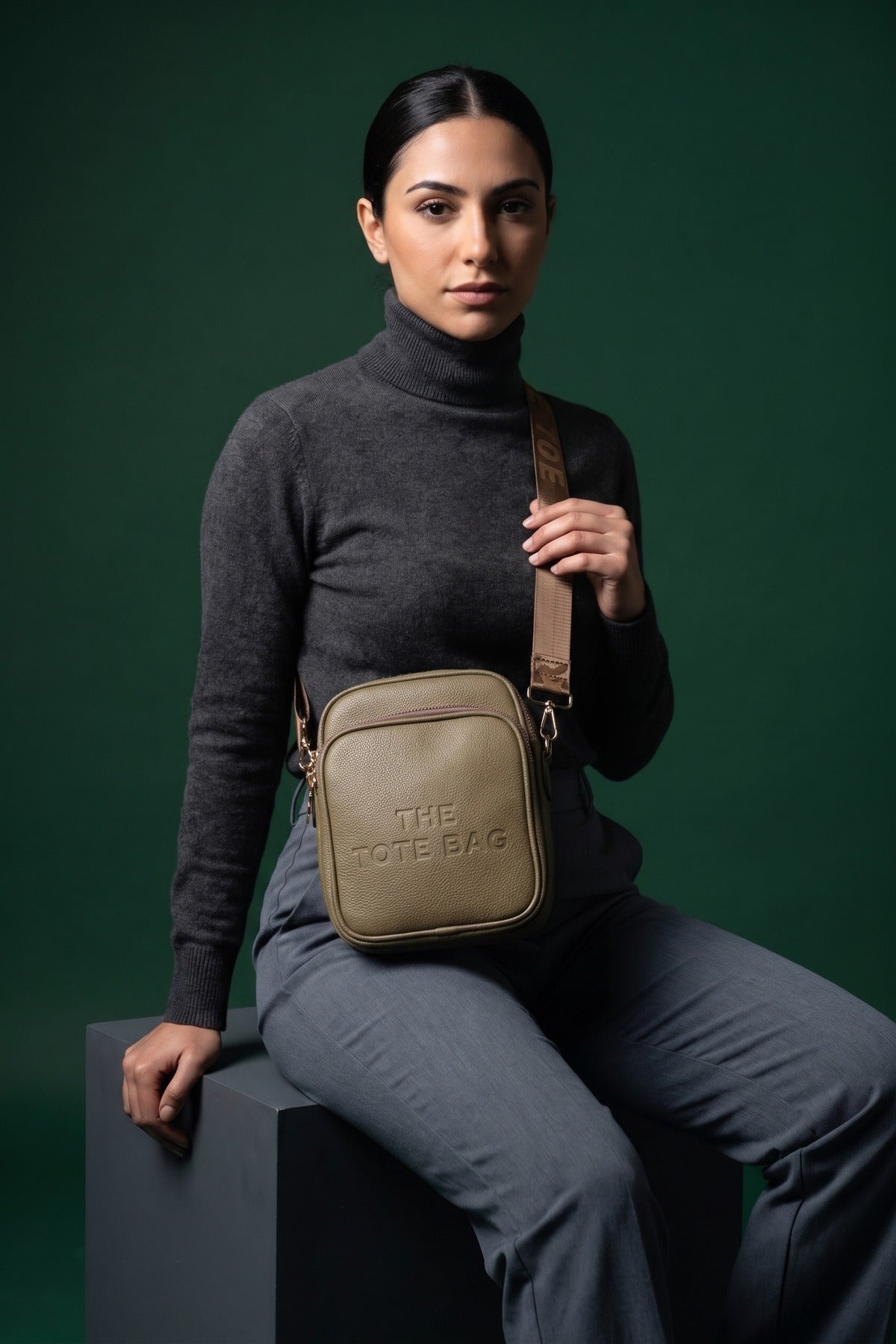 Ginevra Embossed Faux Leather Crossbody Bag - Khaki