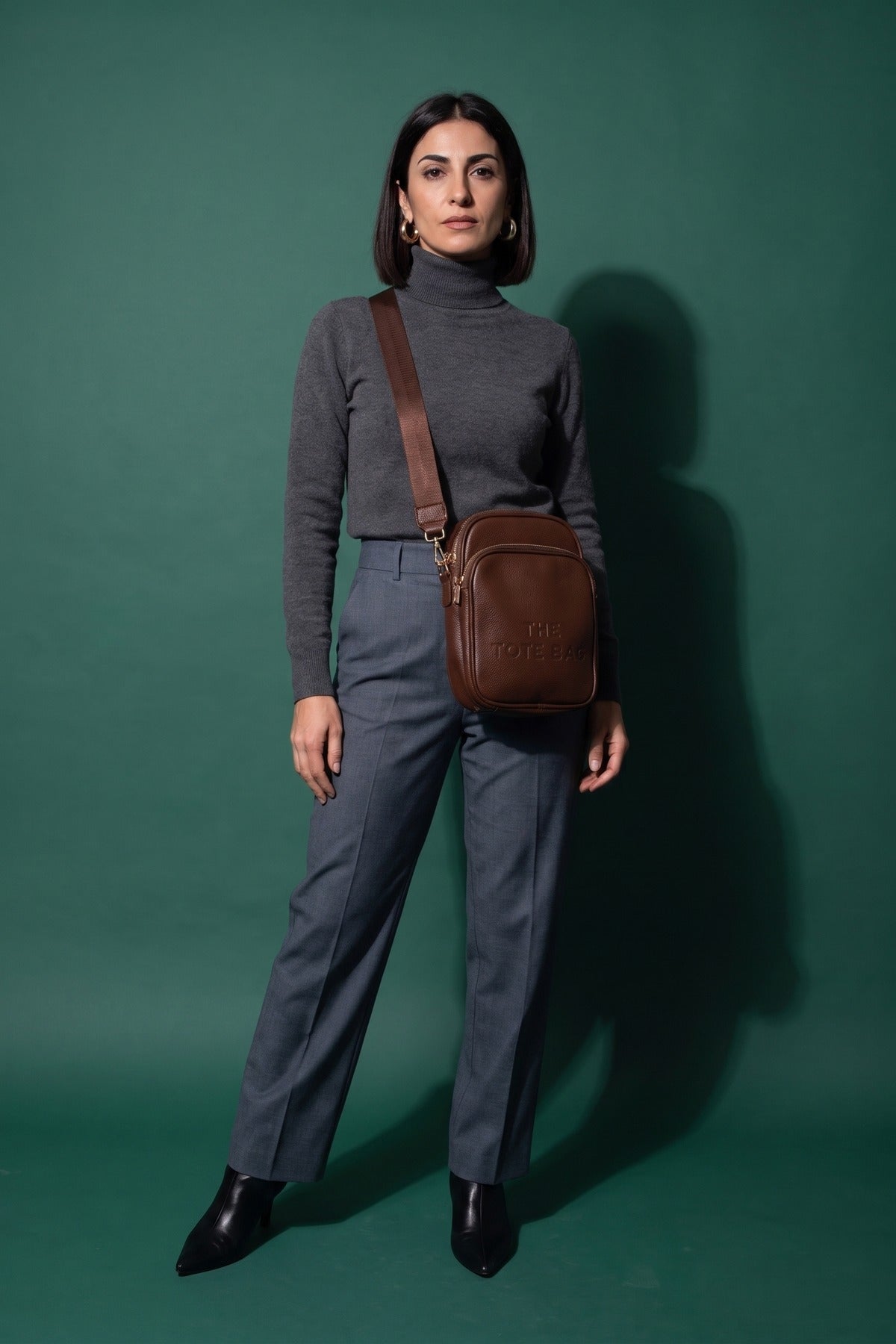 Ginevra Embossed Faux Leather Crossbody Bag - Brown