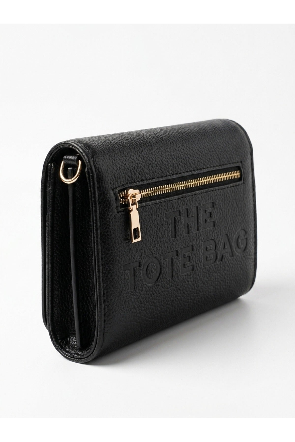 Constance Pebbled Faux Leather Text Bag - Black