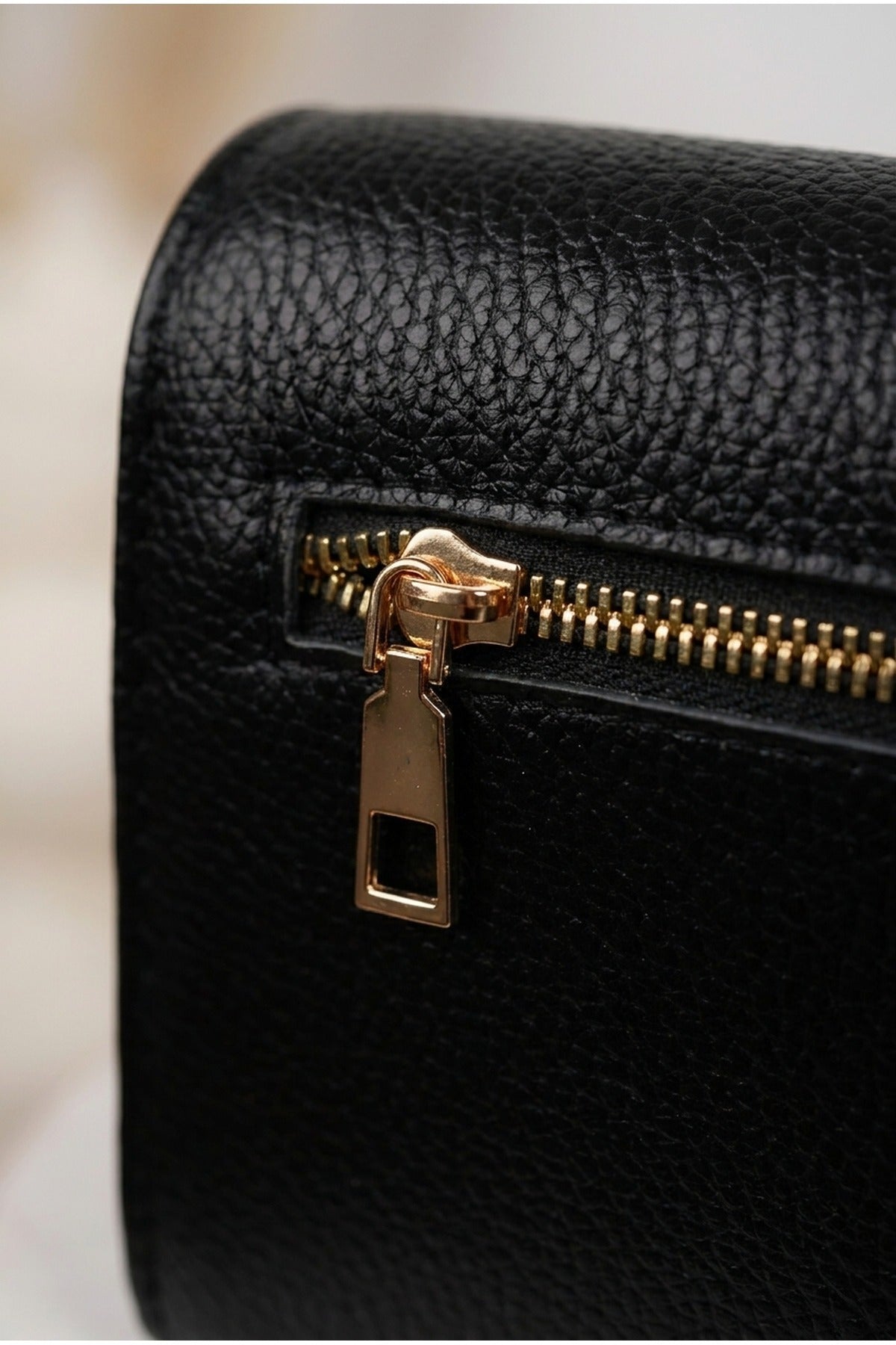 Constance Pebbled Faux Leather Text Bag - Black