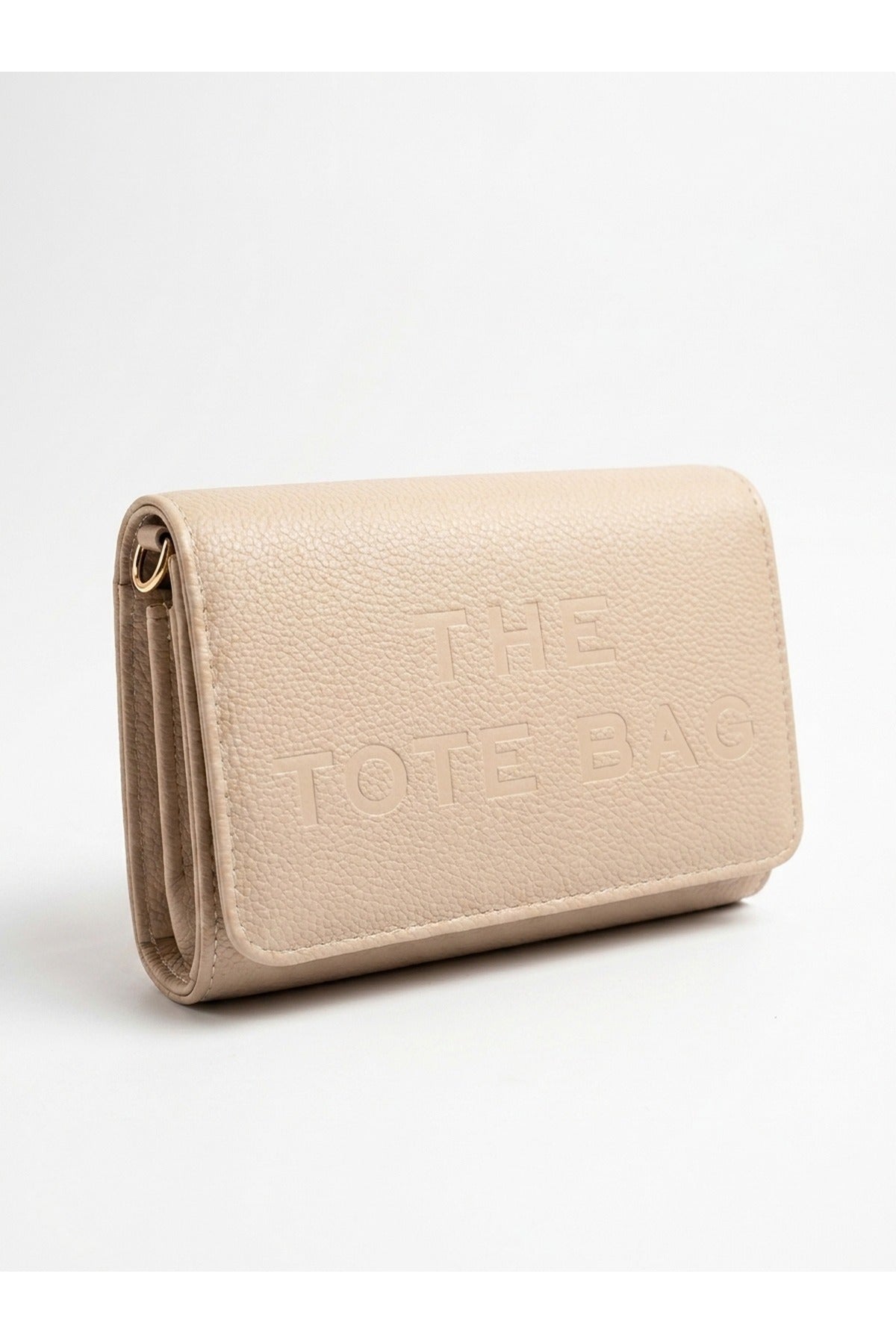 Constance Pebbled Faux Leather Text Bag - Beige