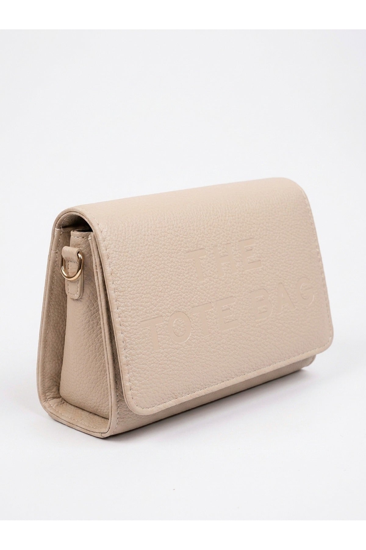 Constance Pebbled Faux Leather Text Bag - Beige