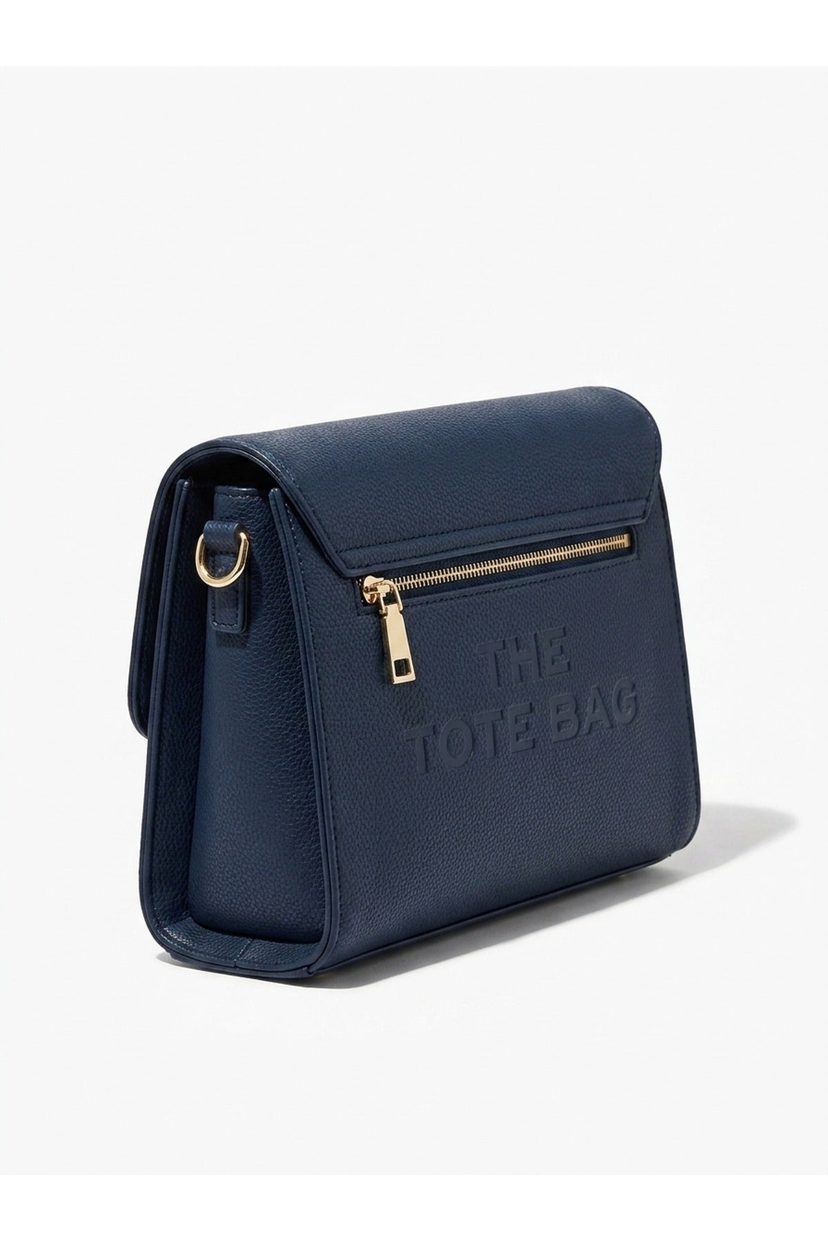 Constance Pebbled Faux Leather Text Bag - Navy