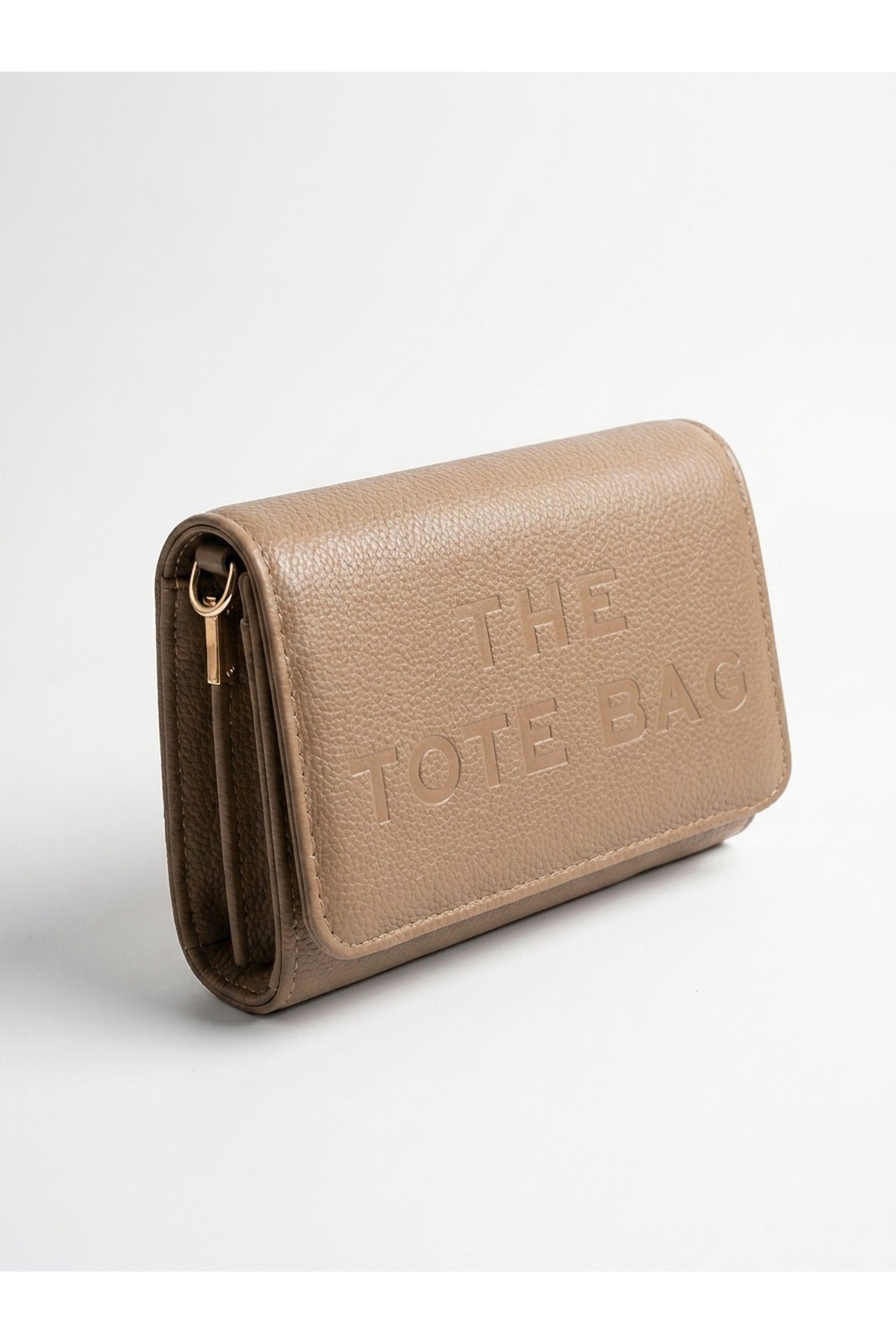 Constance Pebbled Faux Leather Text Bag - Khaki