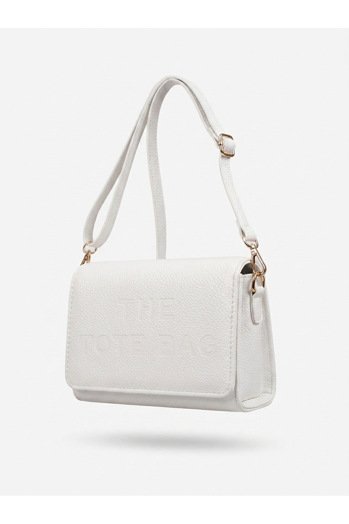 Constance Pebbled Faux Leather Text Bag - White