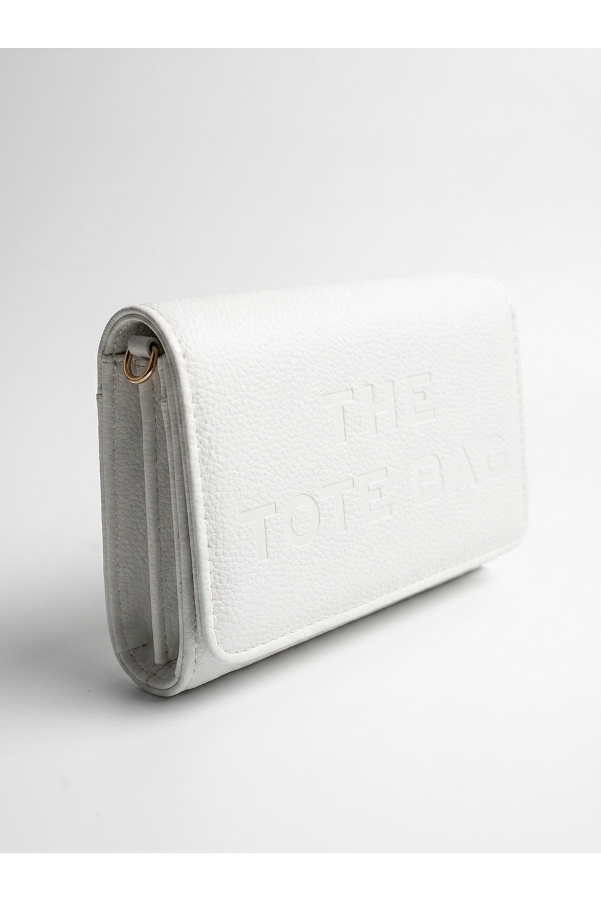 Constance Pebbled Faux Leather Text Bag - White