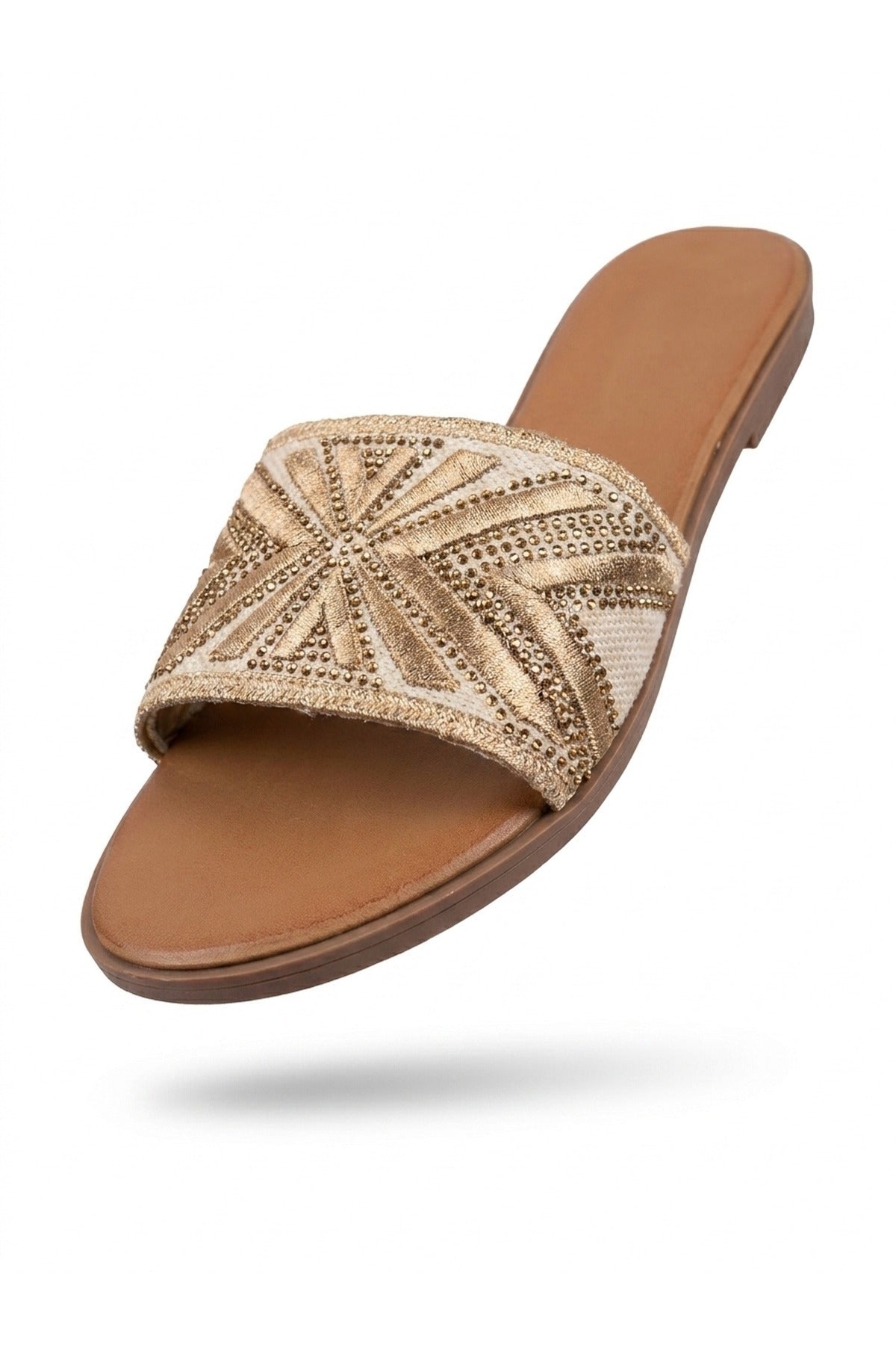 Octavia Geometric Woven Strap Sliders - Gold