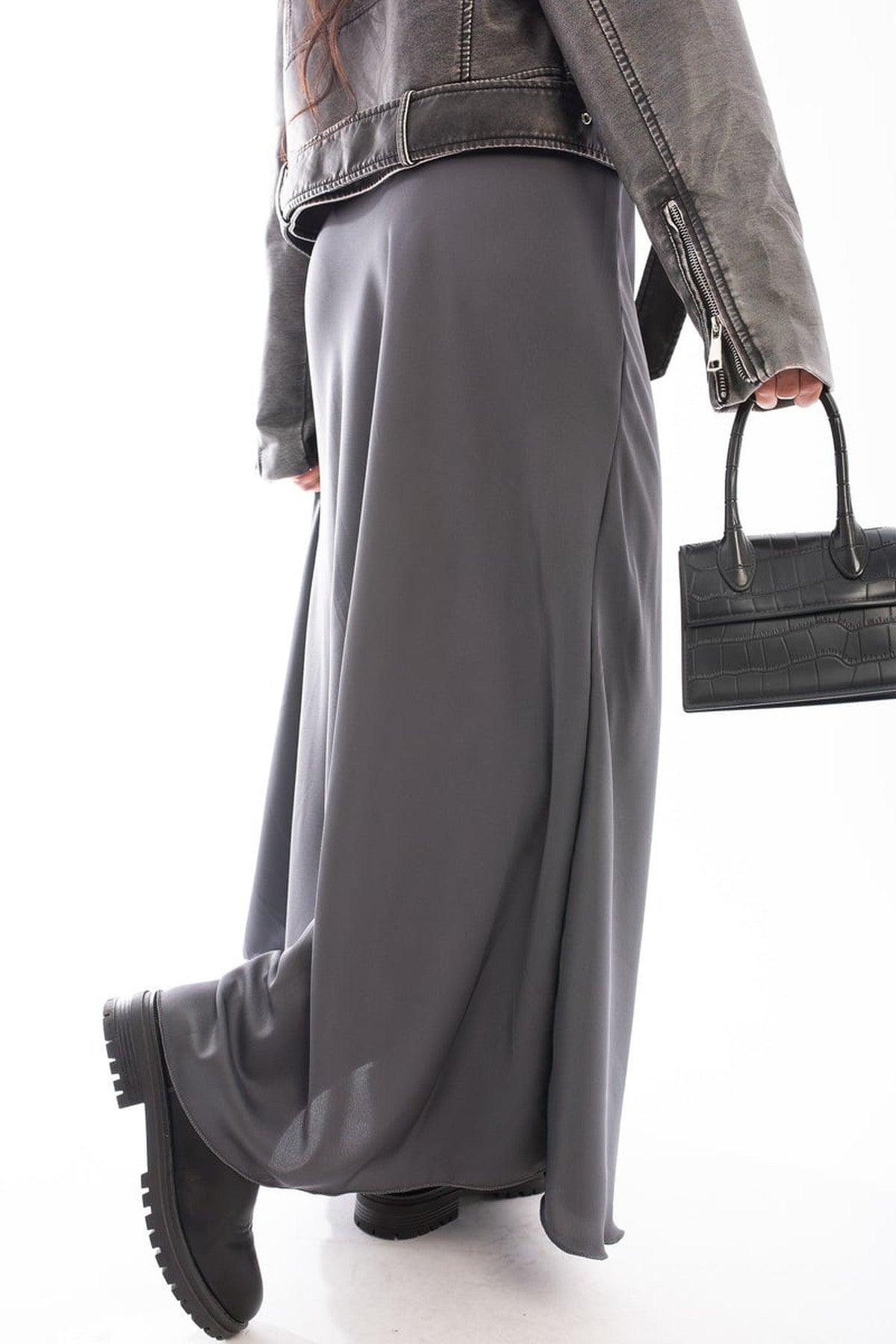 Estella Lightweight High Waisted Maxi Skirt - Charcoal