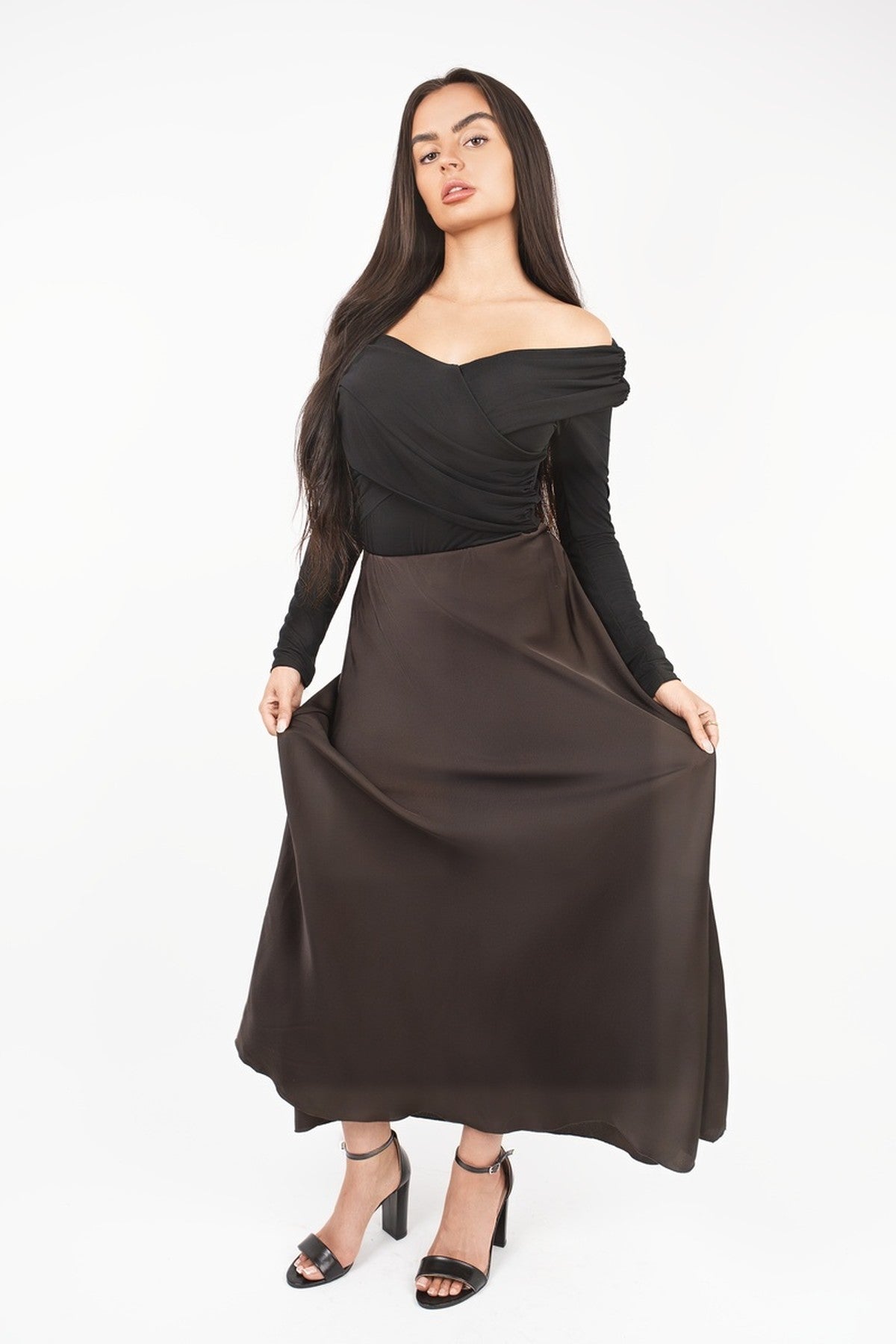 Estella Lightweight High Waisted Maxi Skirt - Choc Brown