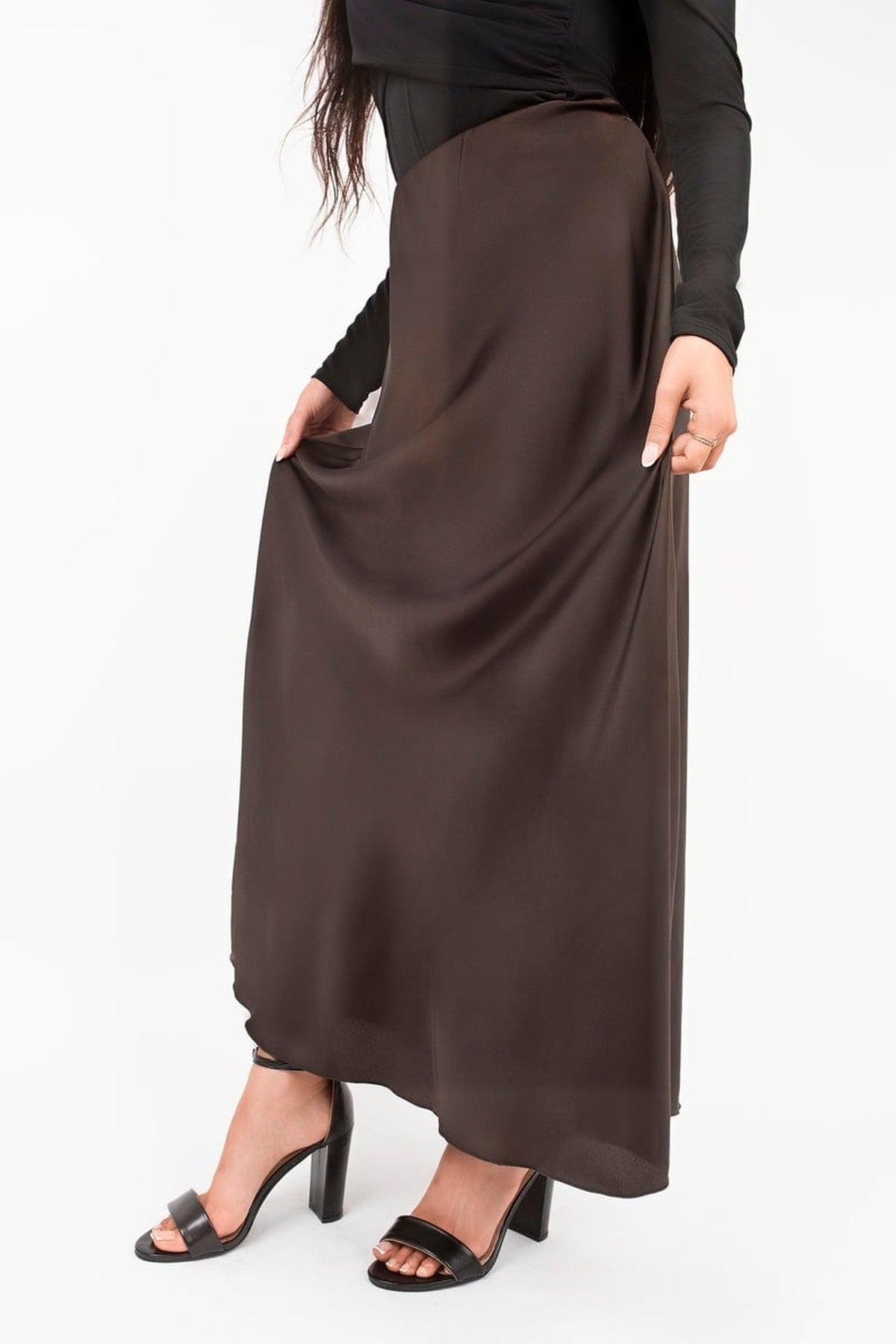 Estella Lightweight High Waisted Maxi Skirt - Choc Brown