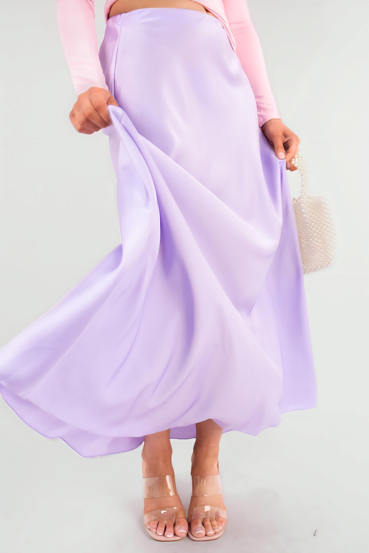 Estella Lightweight High Waisted Maxi Skirt - Lilac
