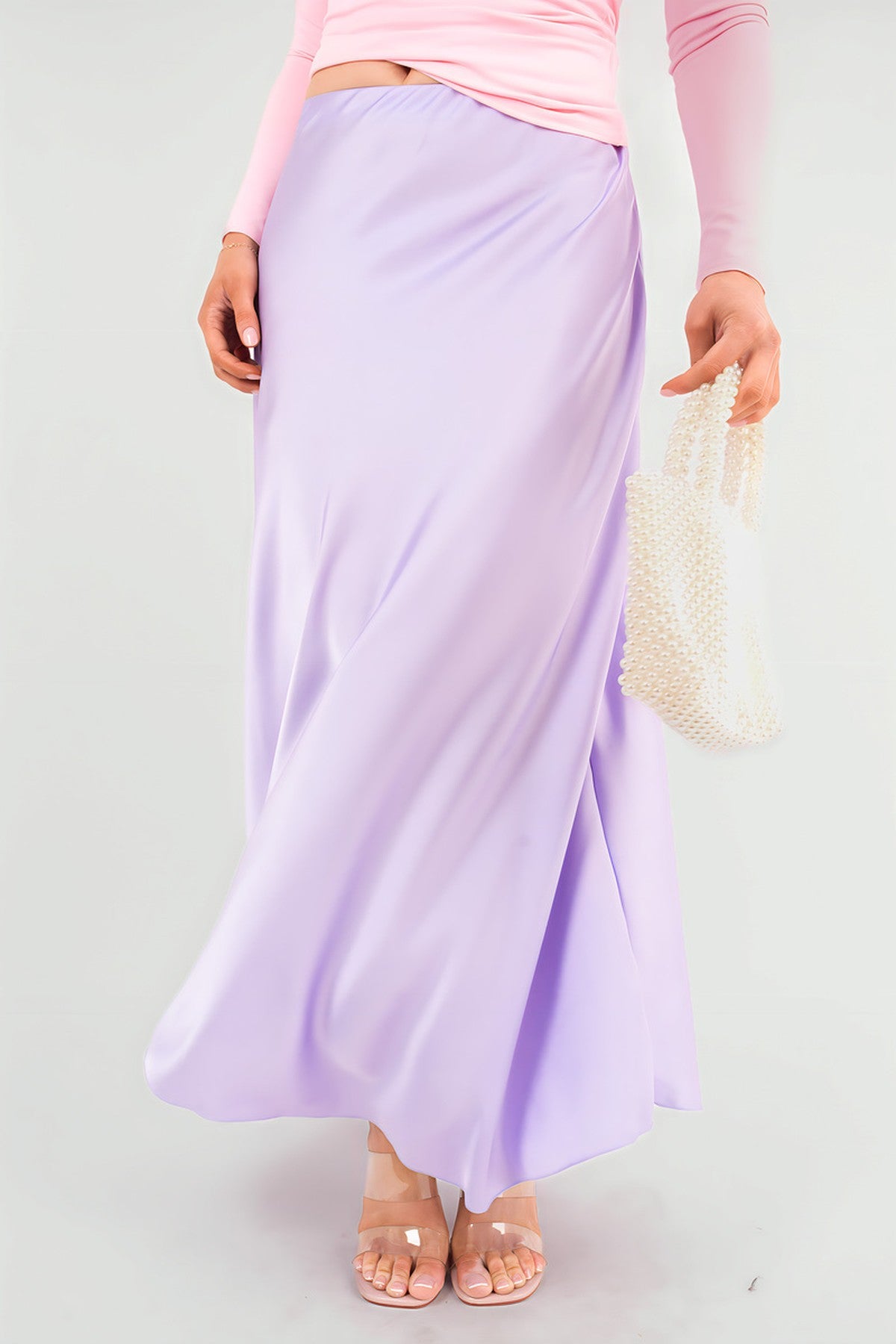 Estella Lightweight High Waisted Maxi Skirt - Lilac