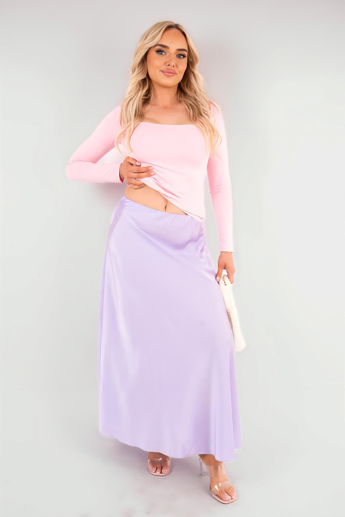 Estella Lightweight High Waisted Maxi Skirt - Lilac