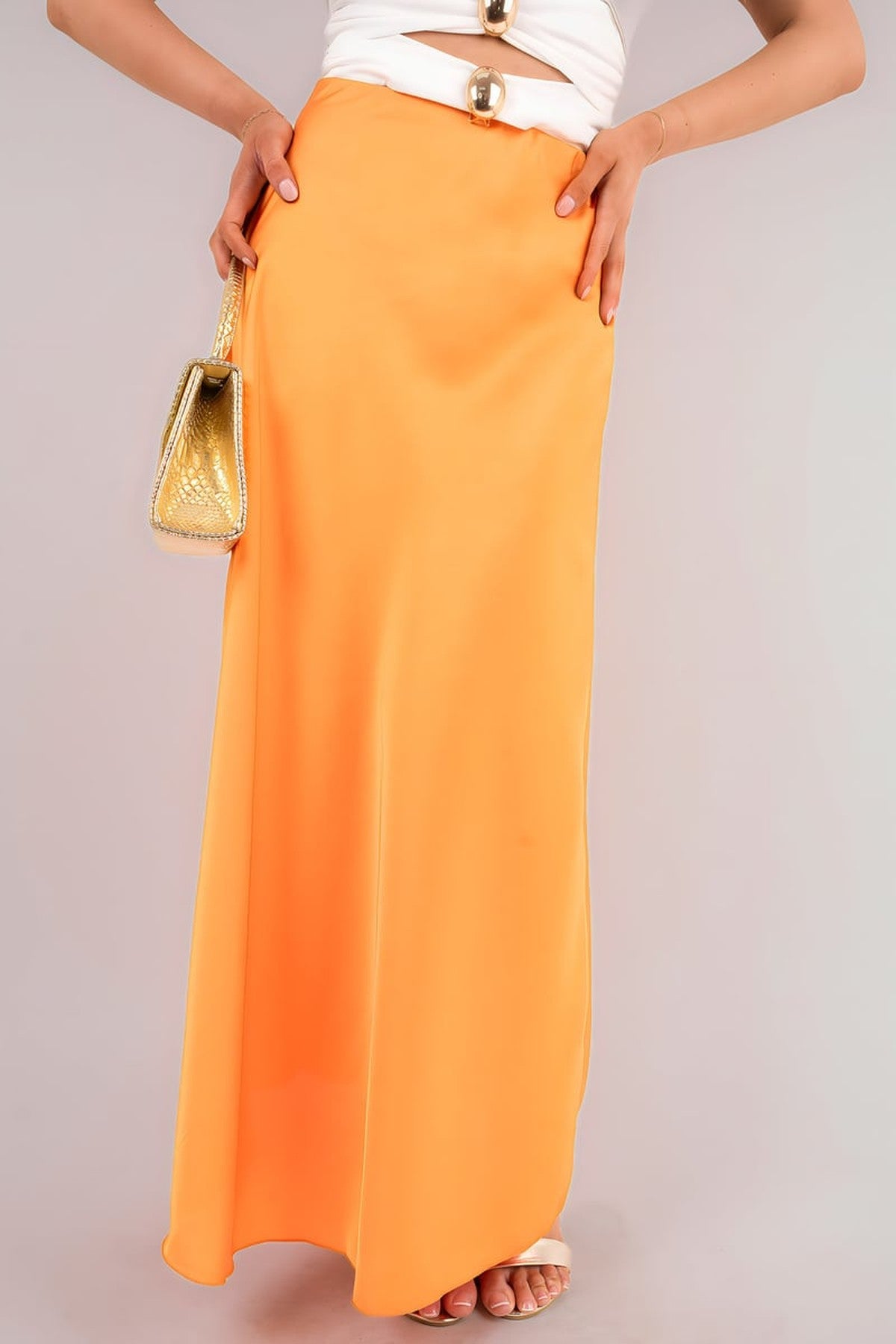 Estella Lightweight High Waisted Maxi Skirt - Orange