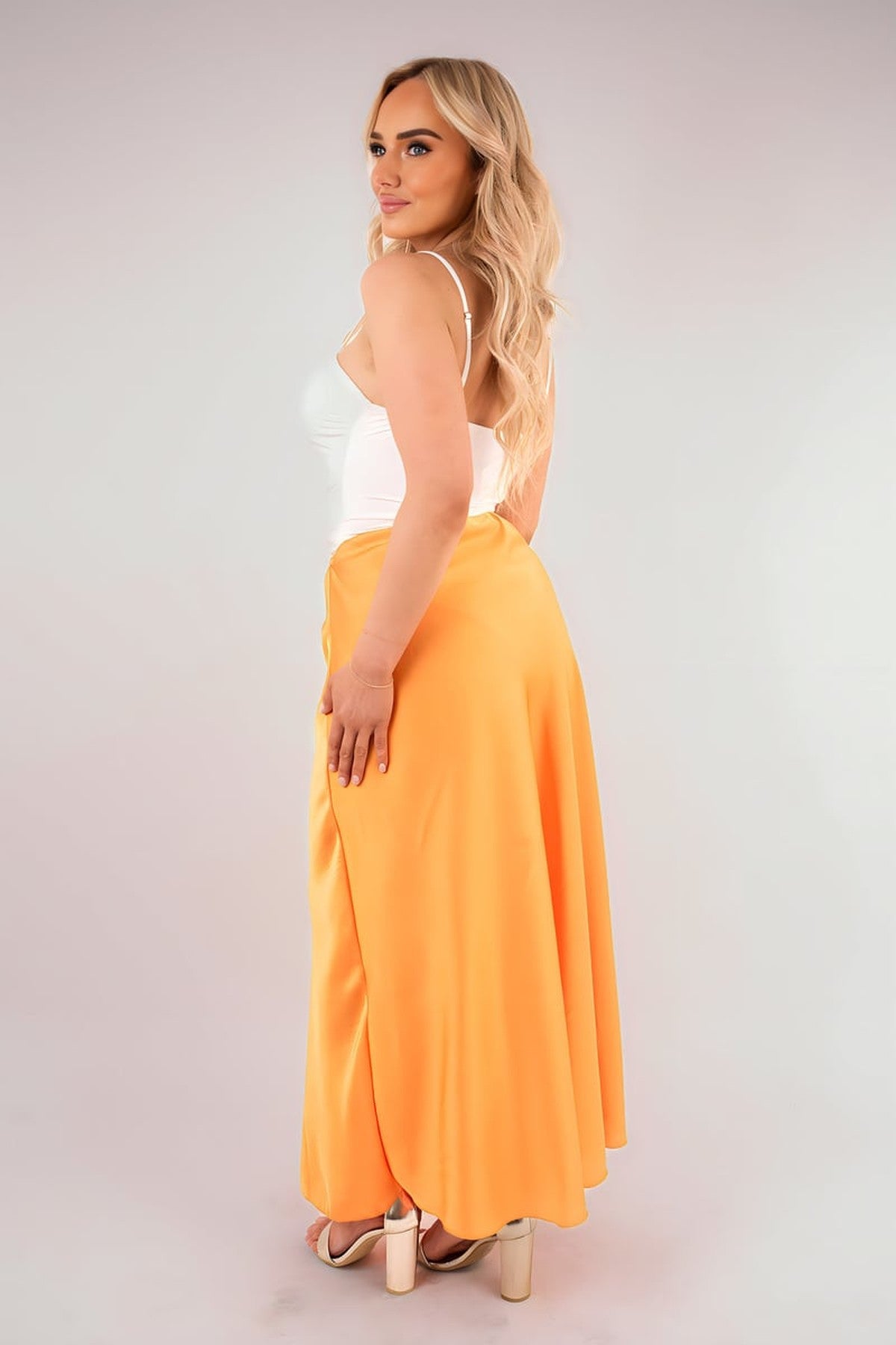 Estella Lightweight High Waisted Maxi Skirt - Orange