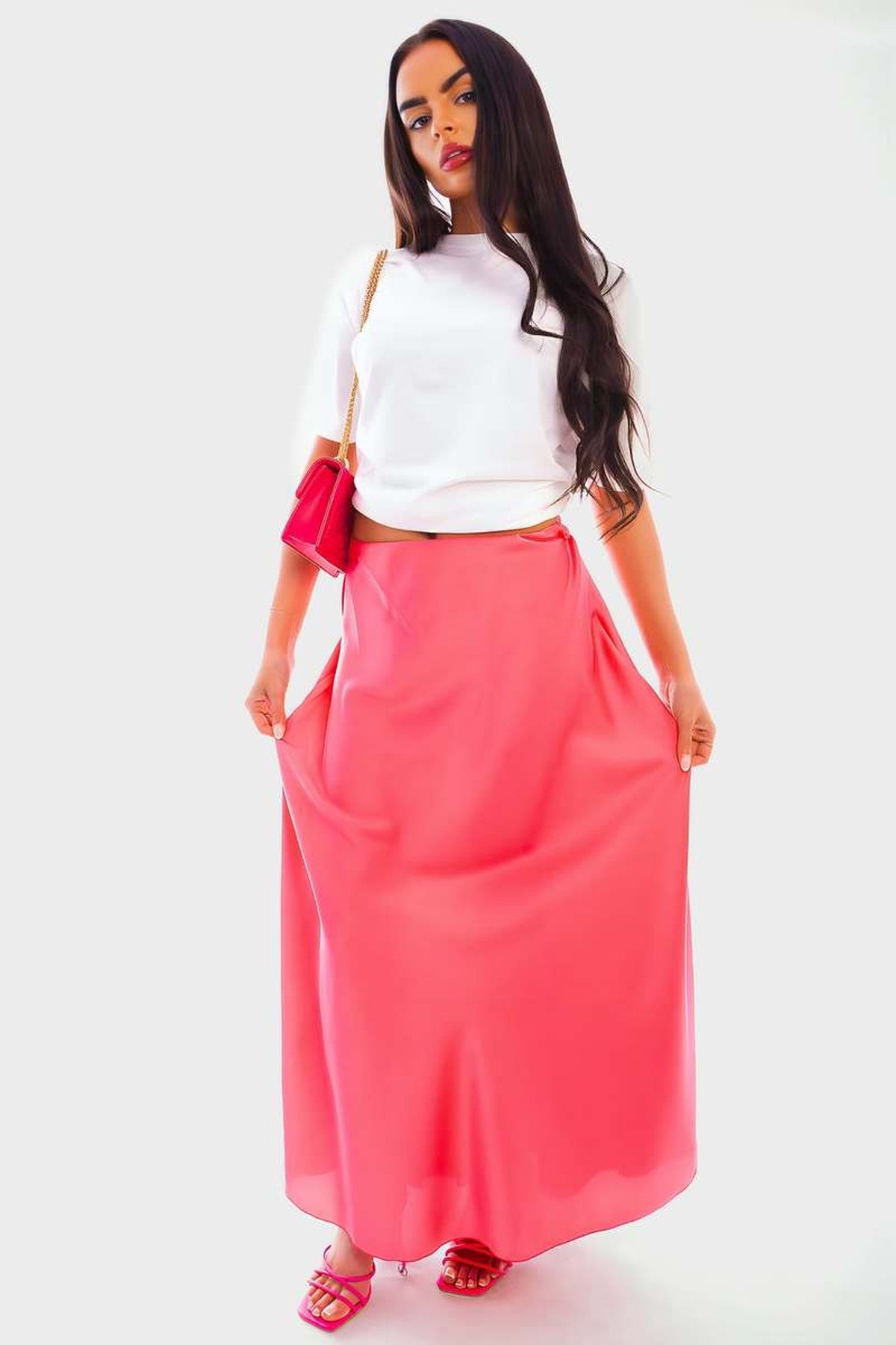 Estella Lightweight High Waisted Maxi Skirt - Pink